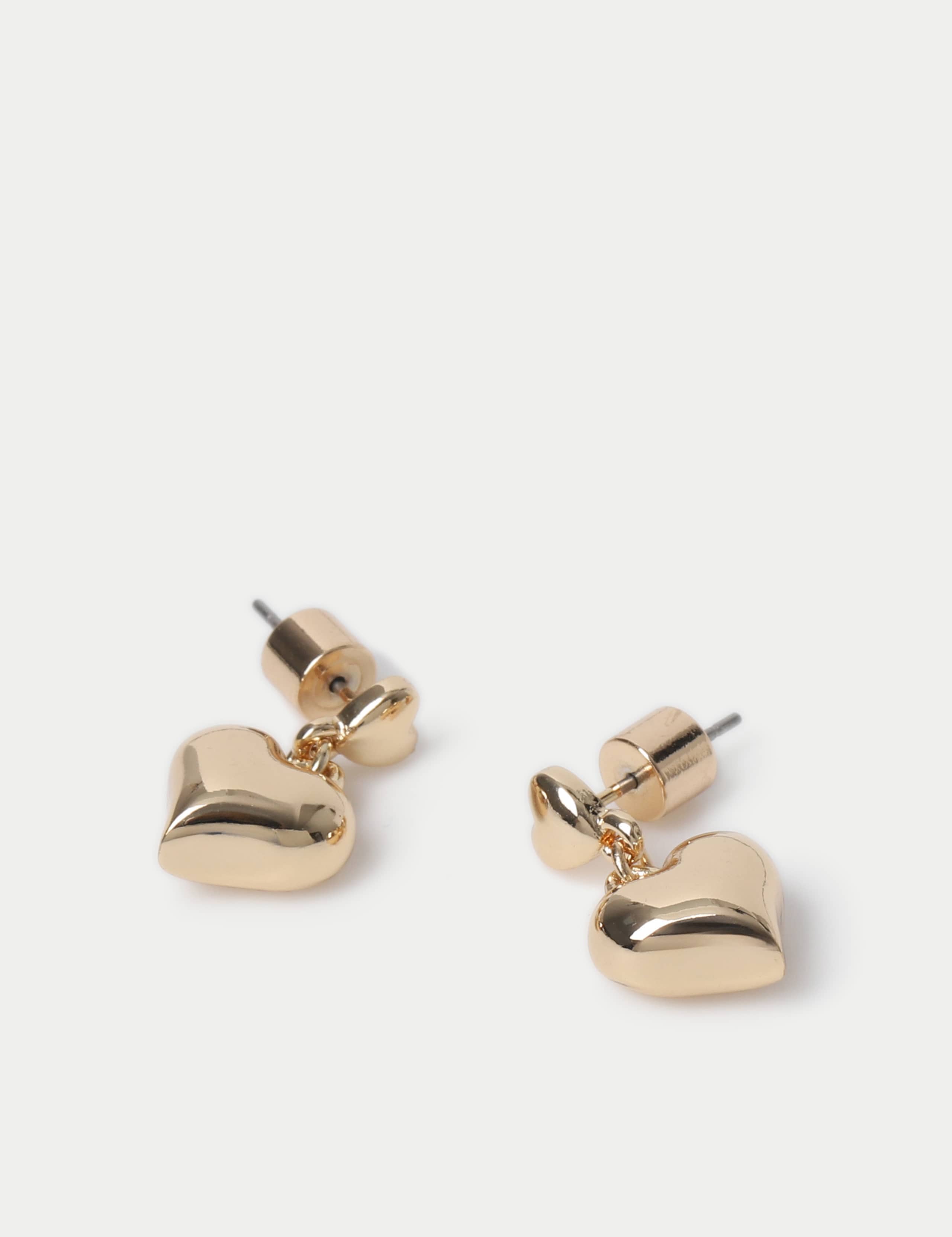 Gold Tone Heart Drop Earrings 2 of 2