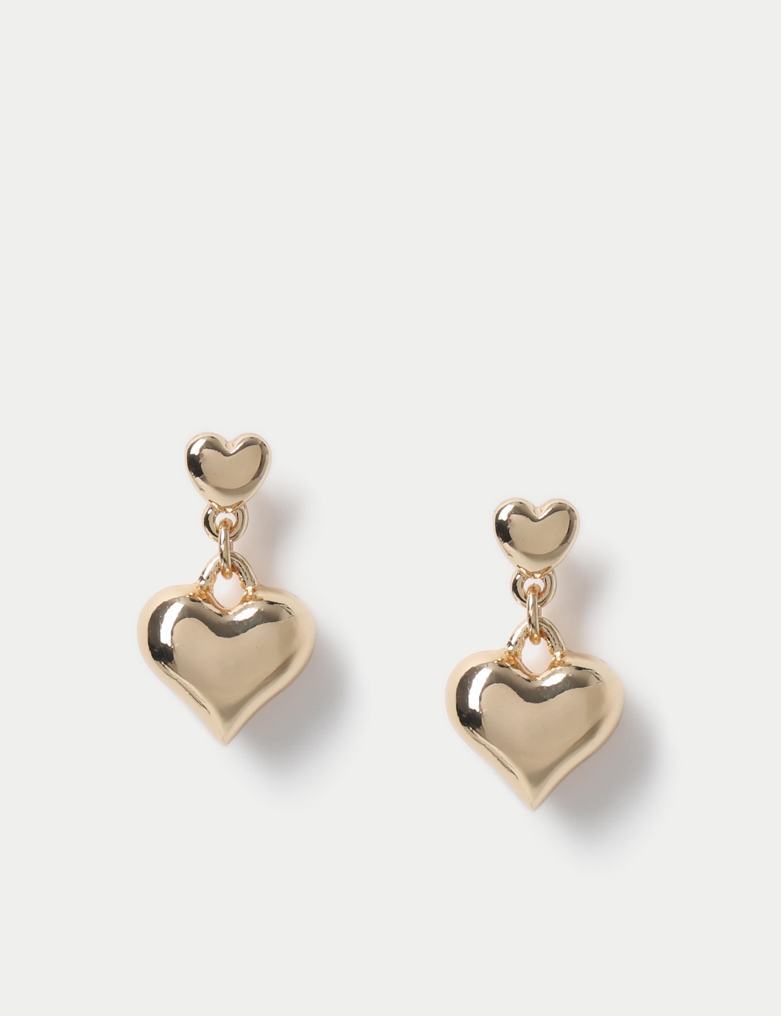 Gold Tone Heart Drop Earrings 1 of 2