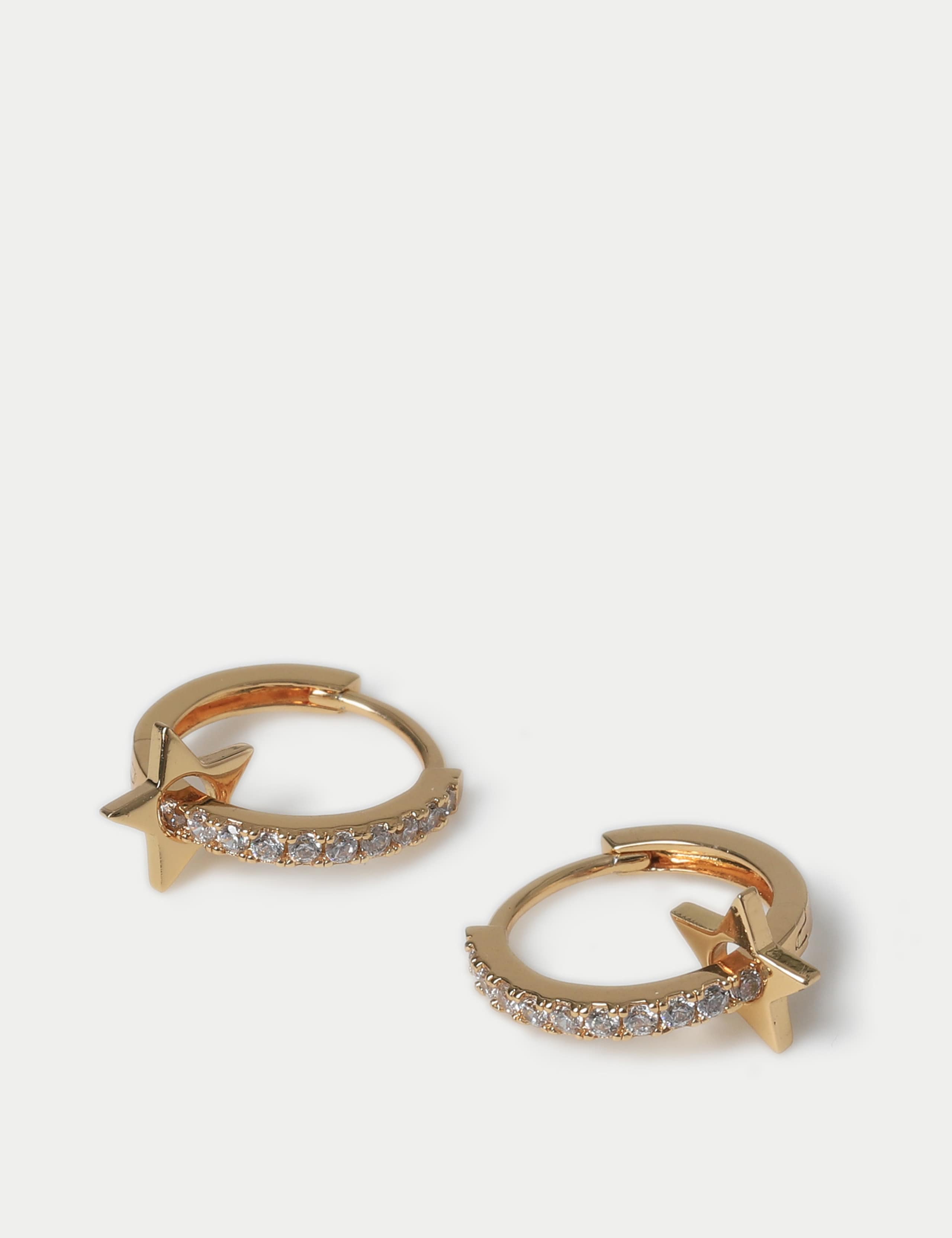 14ct Gold Plated Pave Star Drop Hoop Earring 2 of 2