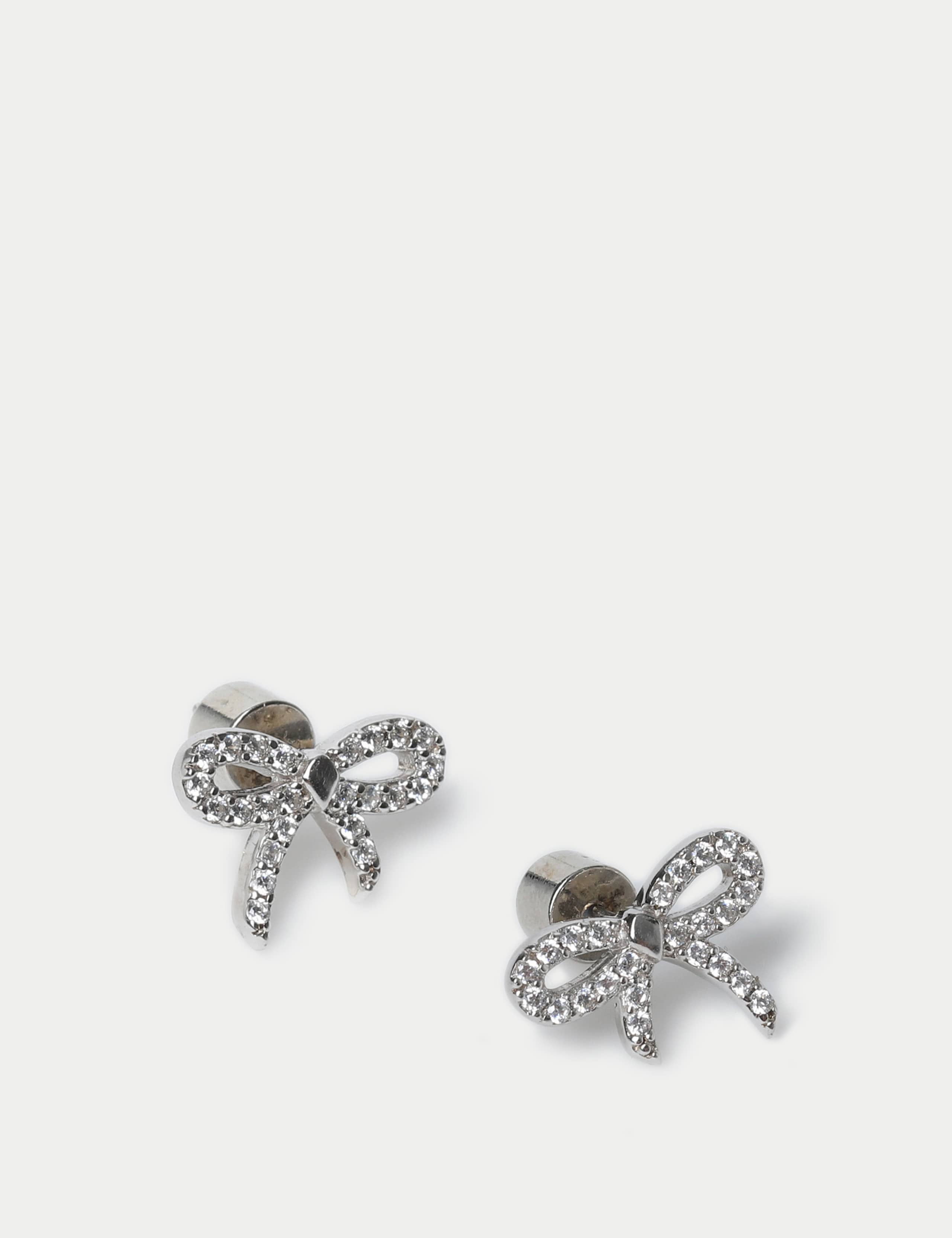 Platinum Plated Cubic Zirconia Bow Stud Earring 2 of 2