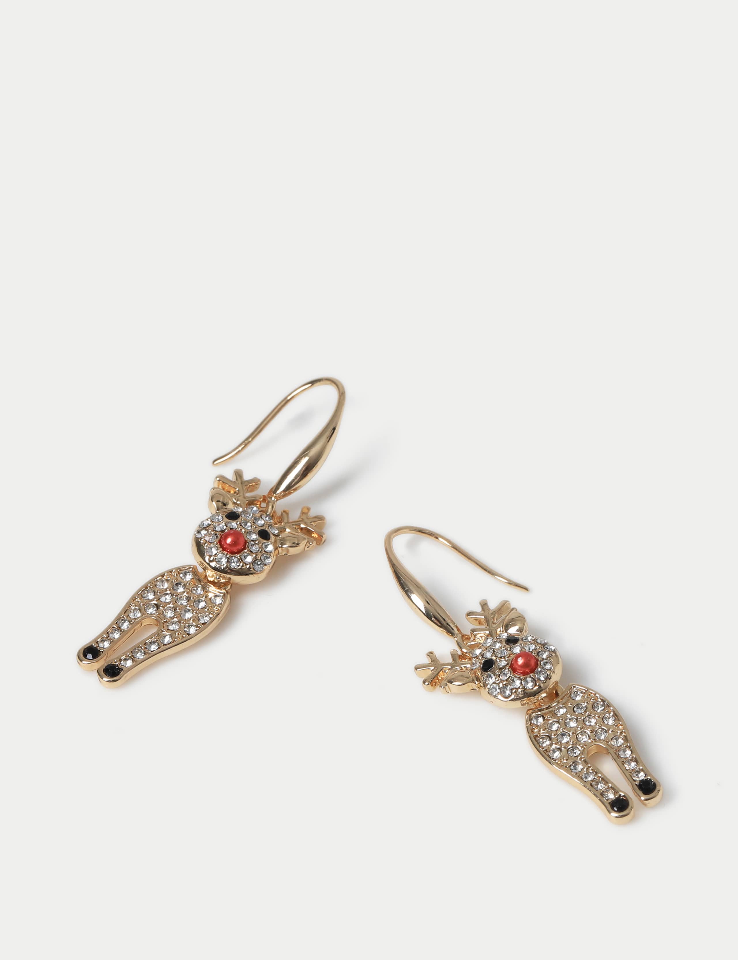 Christmas Gold Tone Reindeer Drop Earrings 2 of 2