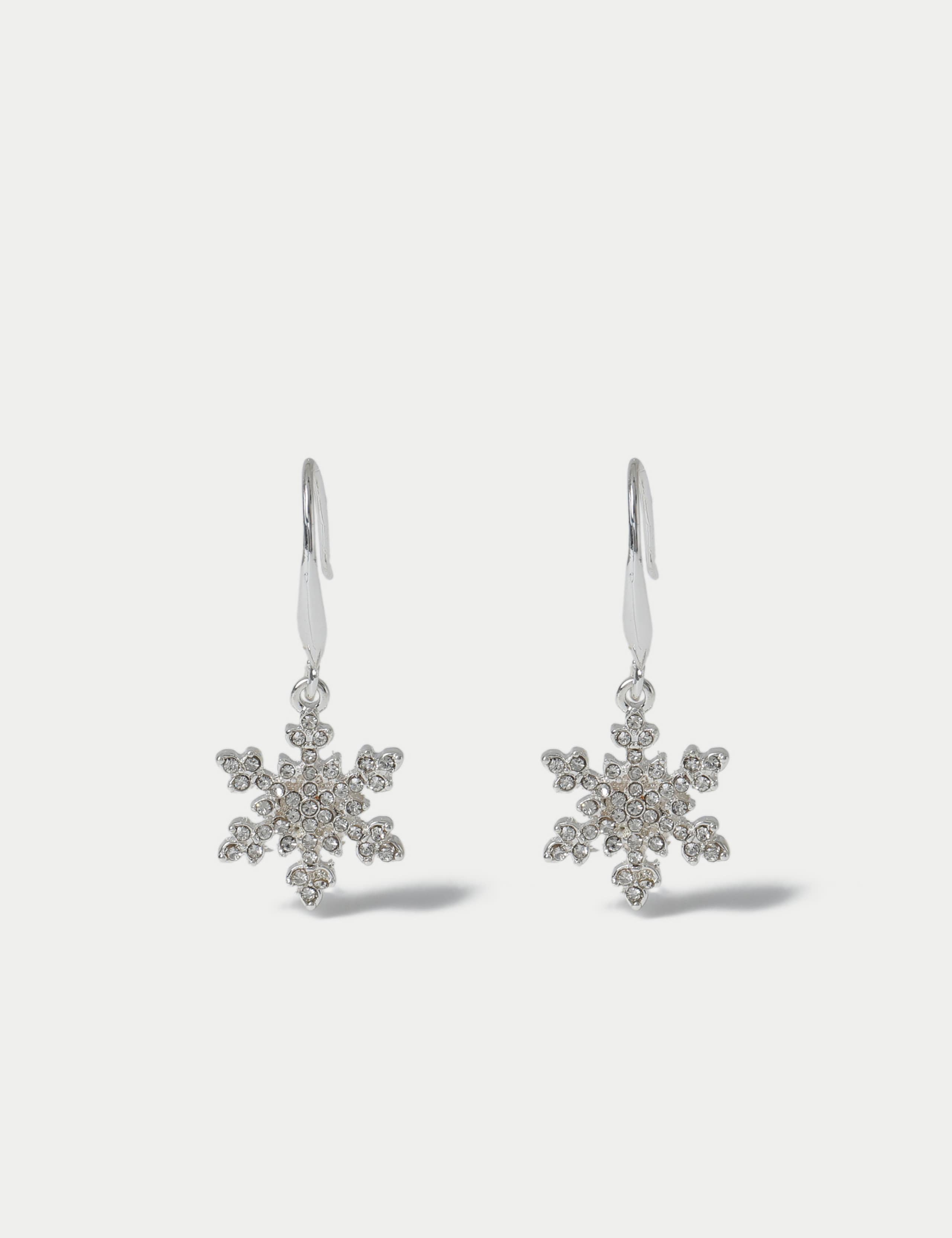 Christmas Silver Tone Snowflake Earrings 1 of 2