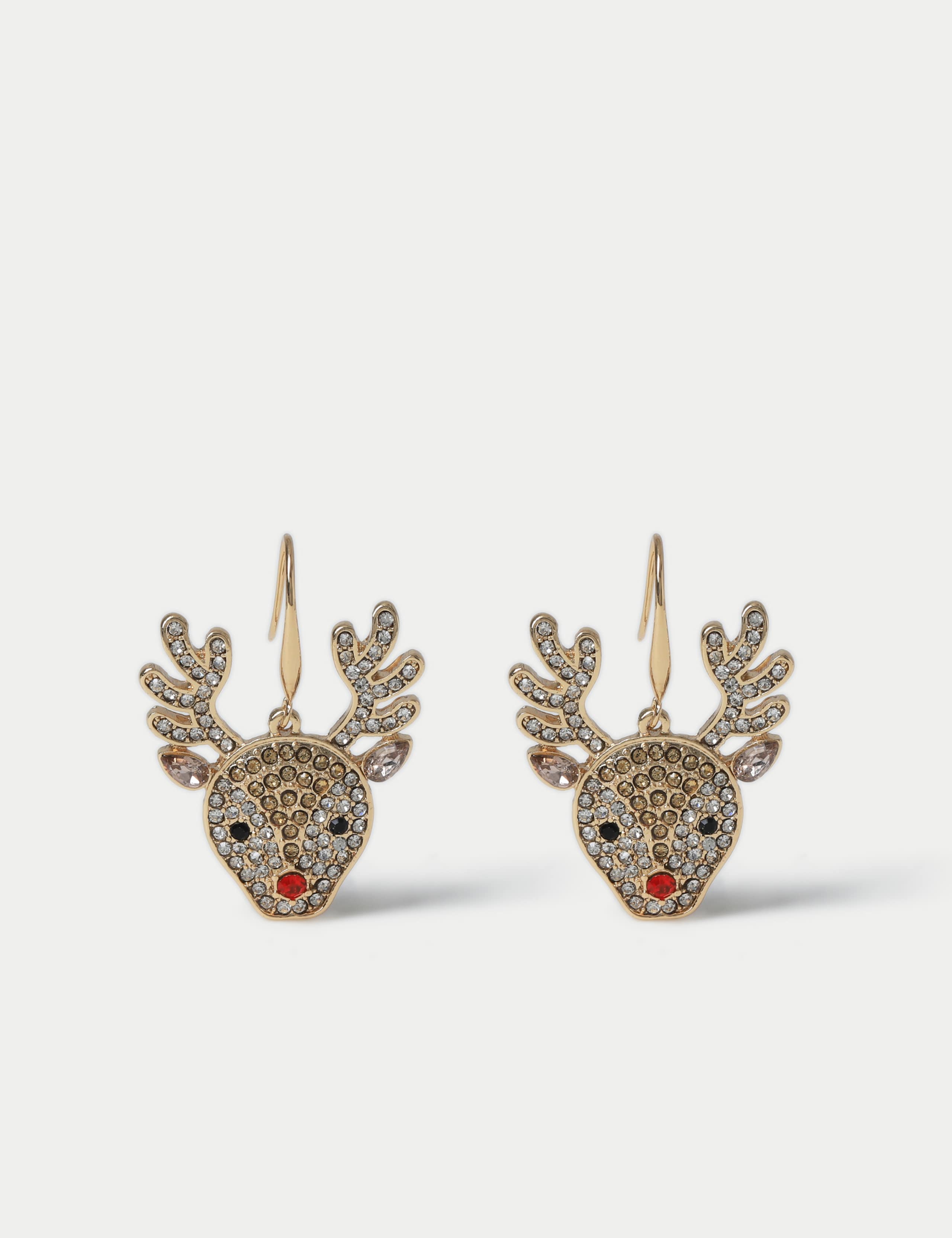 Christmas Gold Tone Reindeer Face  Earrings 1 of 2