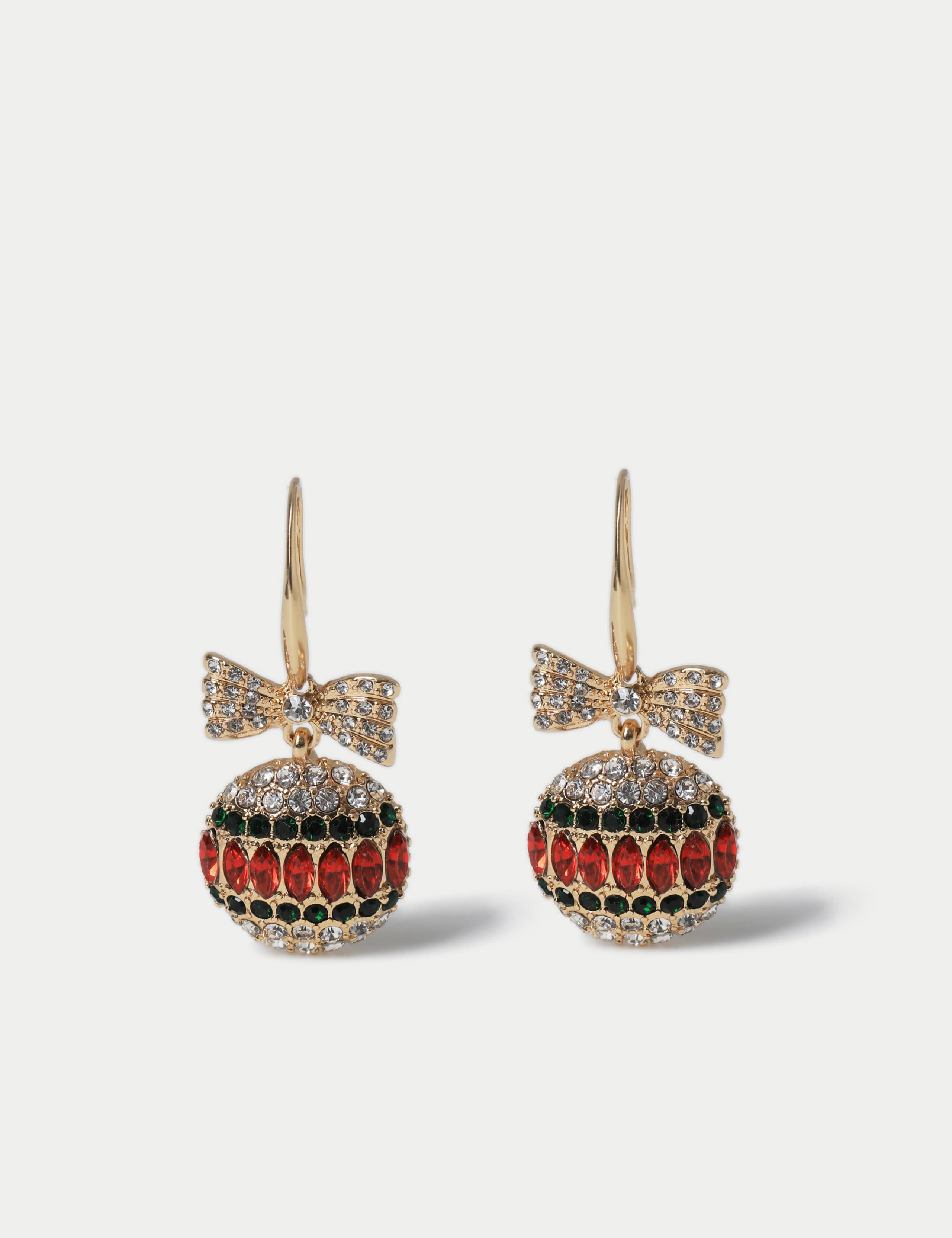 Christmas Gold Tone  Bauble Drop Earrings 1 of 2