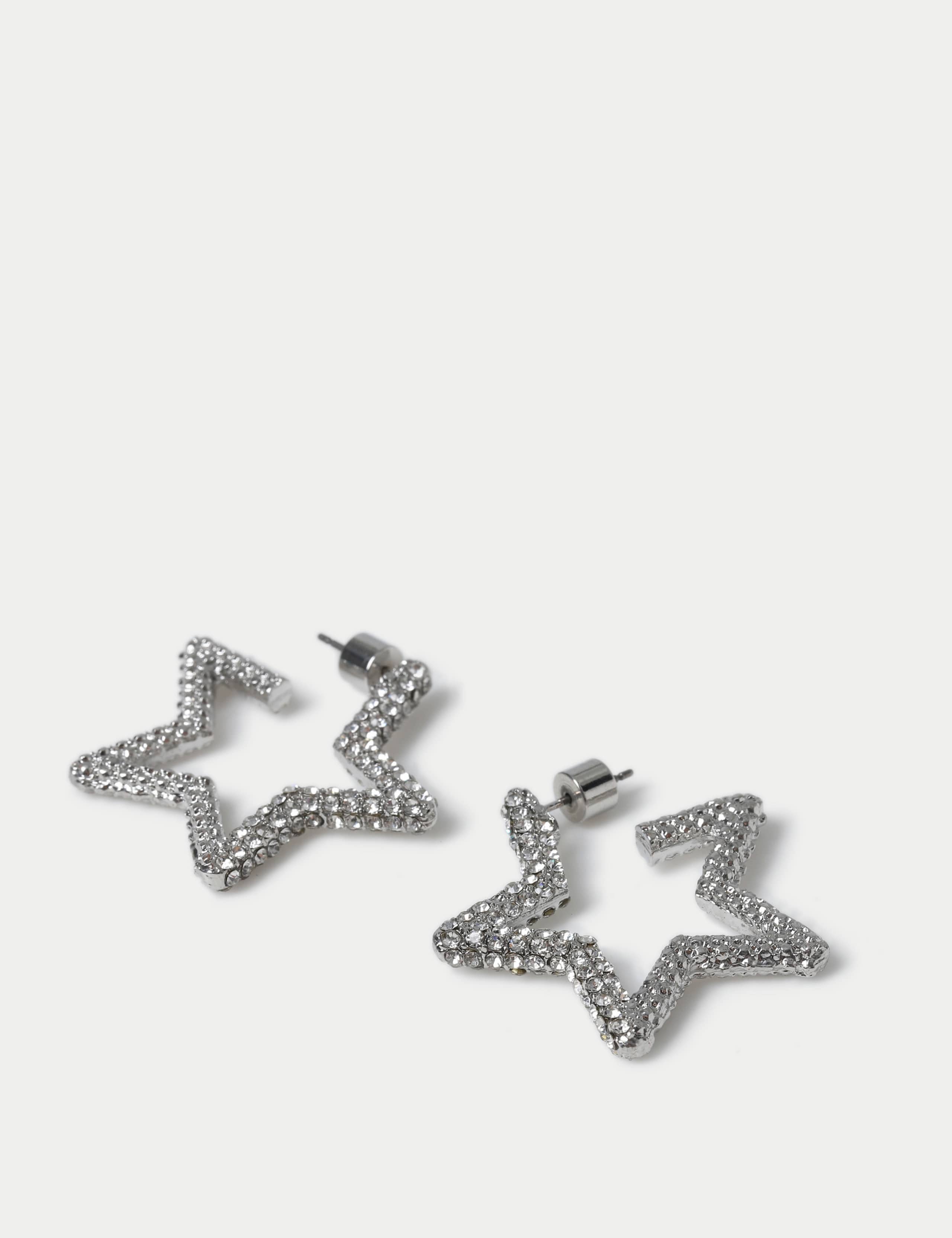 Christmas Rhinestone Detail Star Hoop Earrings 2 of 2