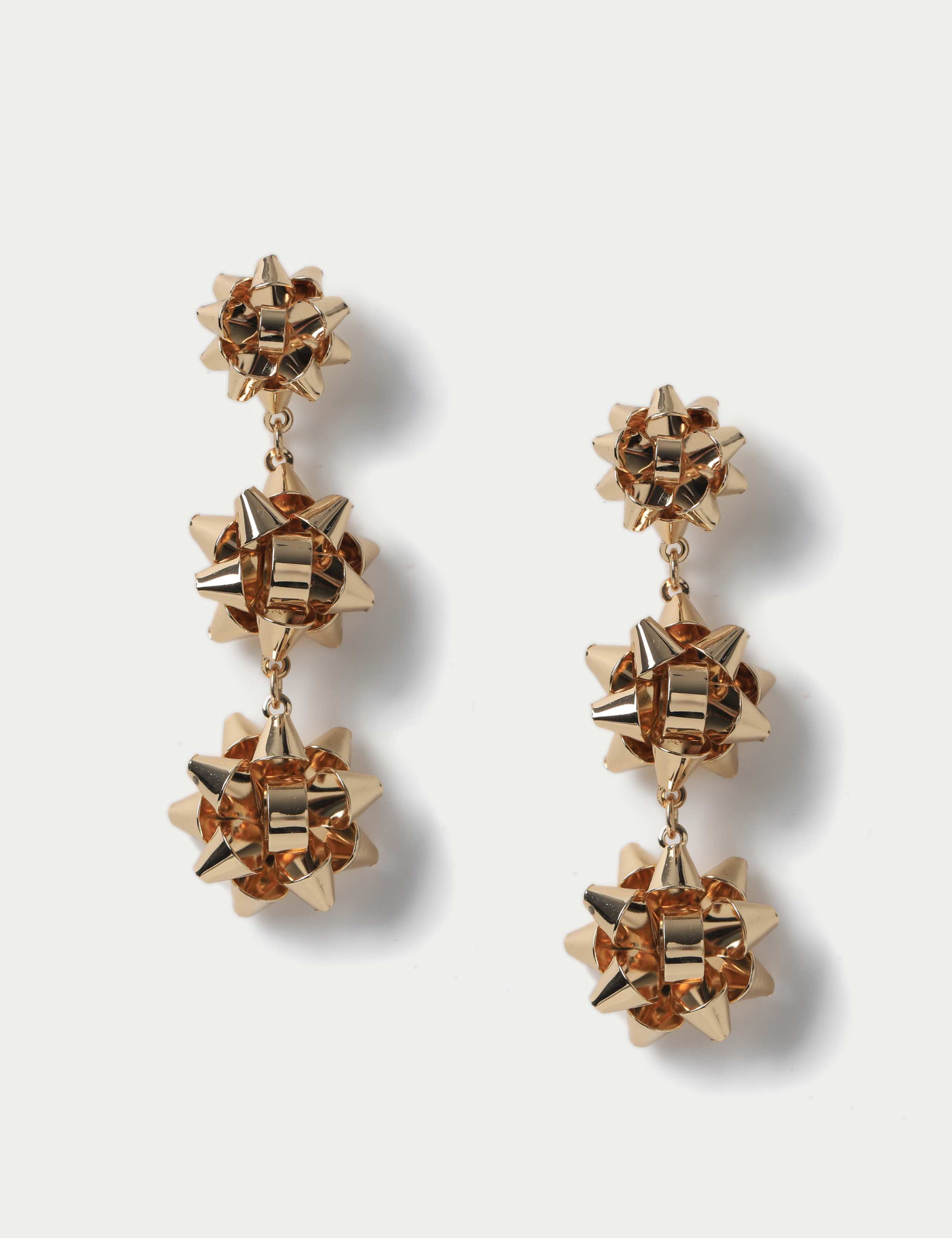 Christmas Gold Tone Bow Drop Earrings 1 of 2