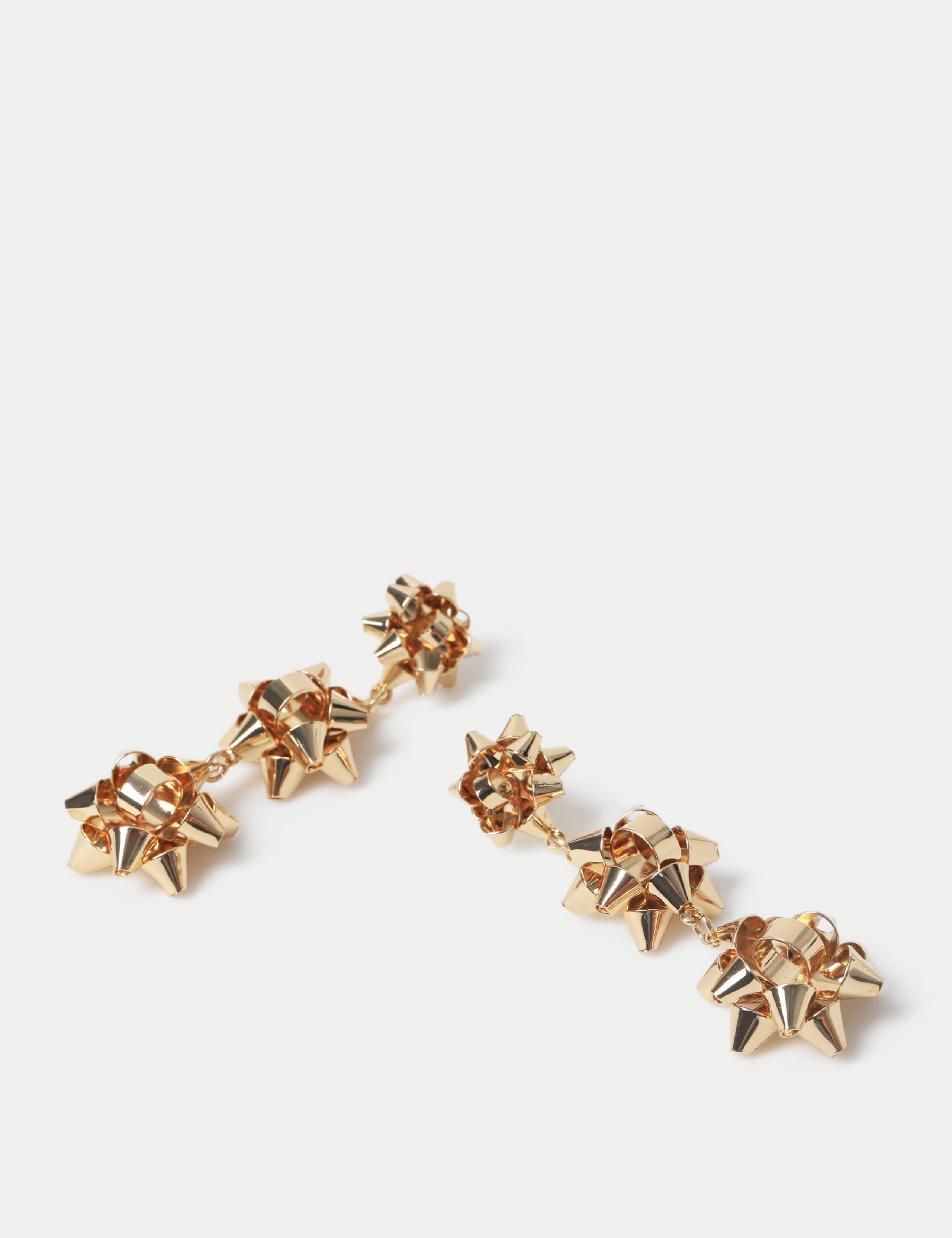 Christmas Gold Tone Bow Drop Earrings 2 of 2