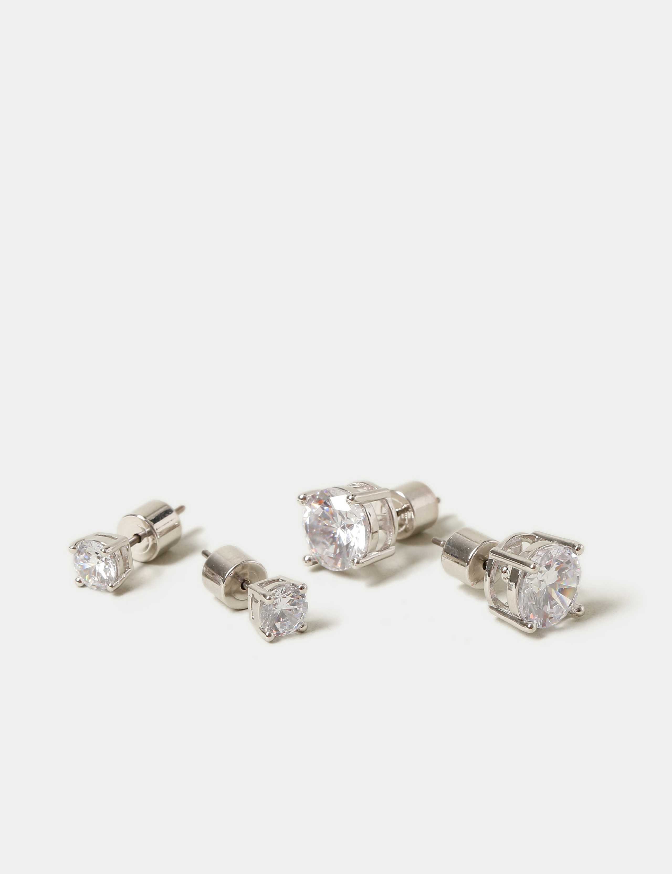 Platinum Plated 2 Pack Stud Earrings Set 2 of 2