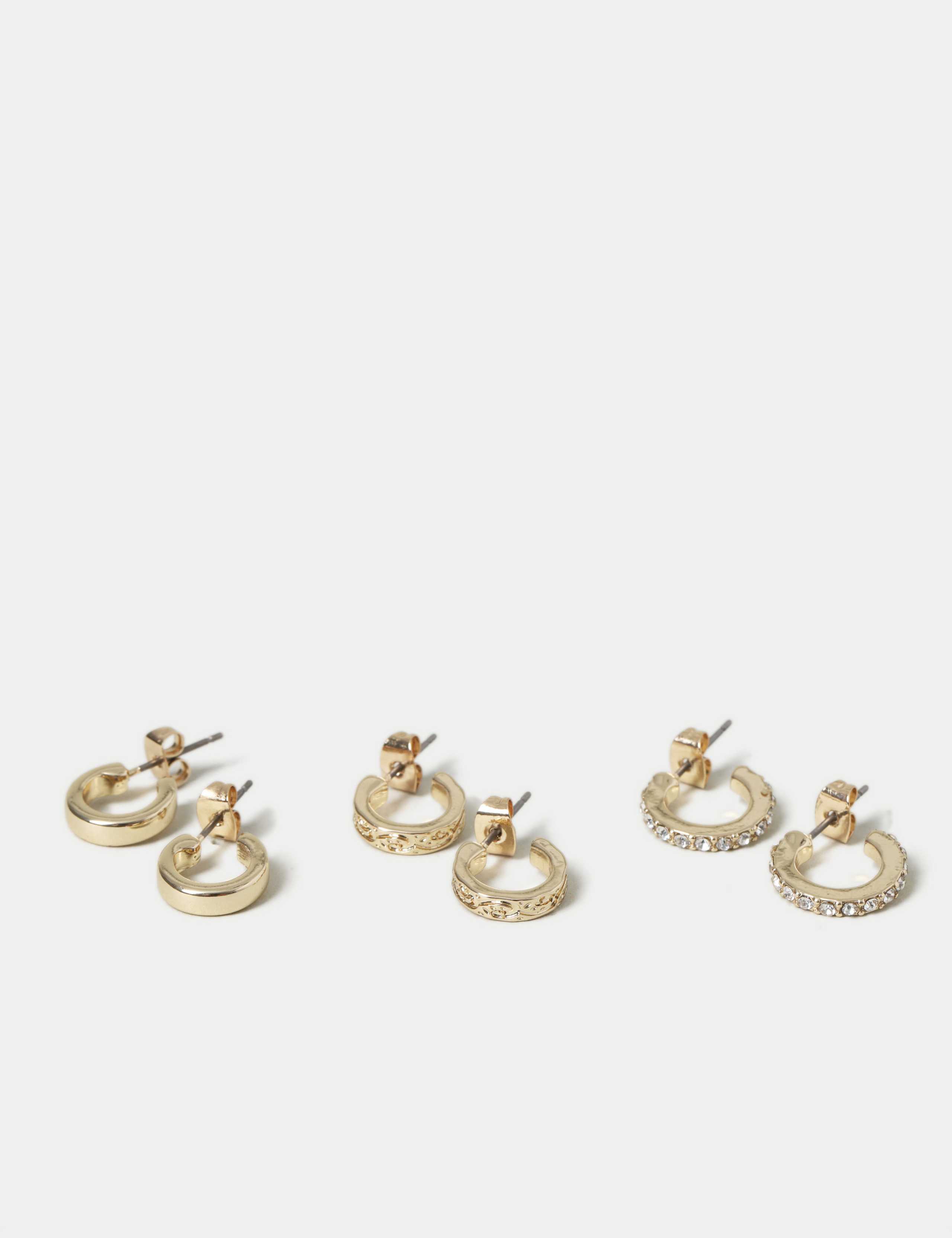 3 Pack Gold Tone Texture Earring Pack 2 of 2