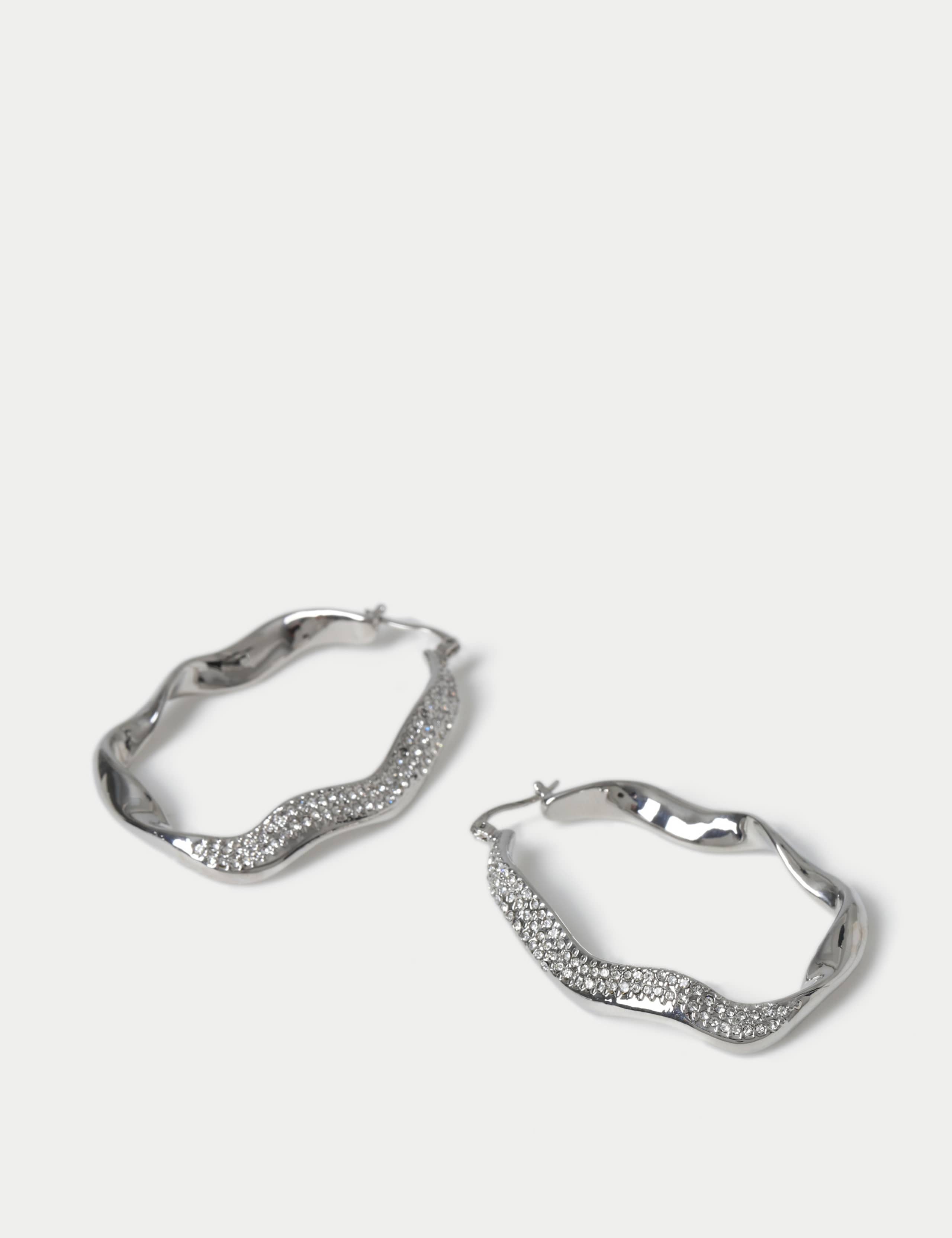 Rhinestone Wave Hoop Earrings 2 of 2