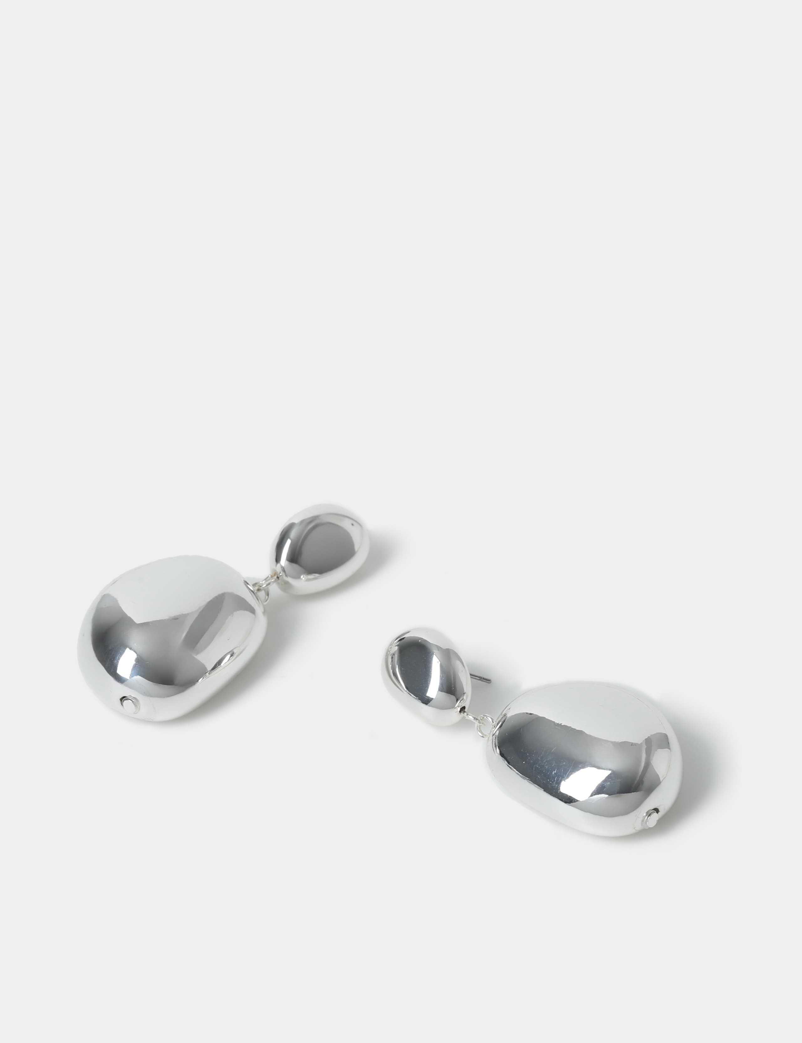Silver Tone Pebble Drop Earrings 2 of 2