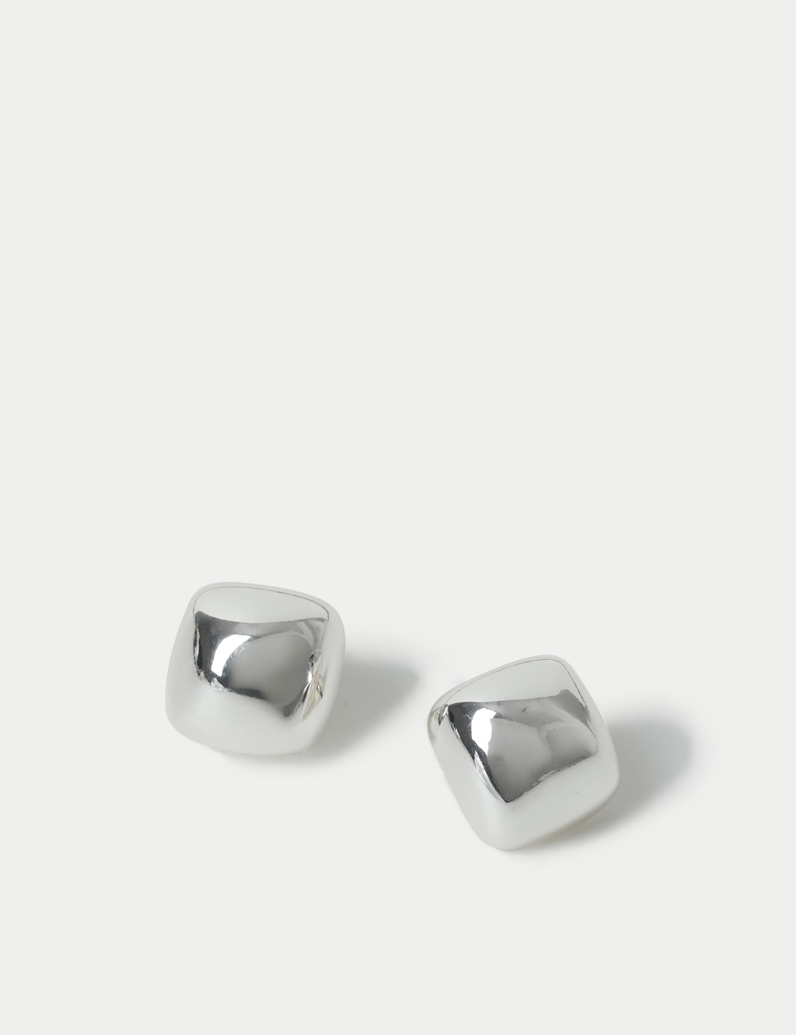 Silver Tone Square Shape Stud Earrings 2 of 2