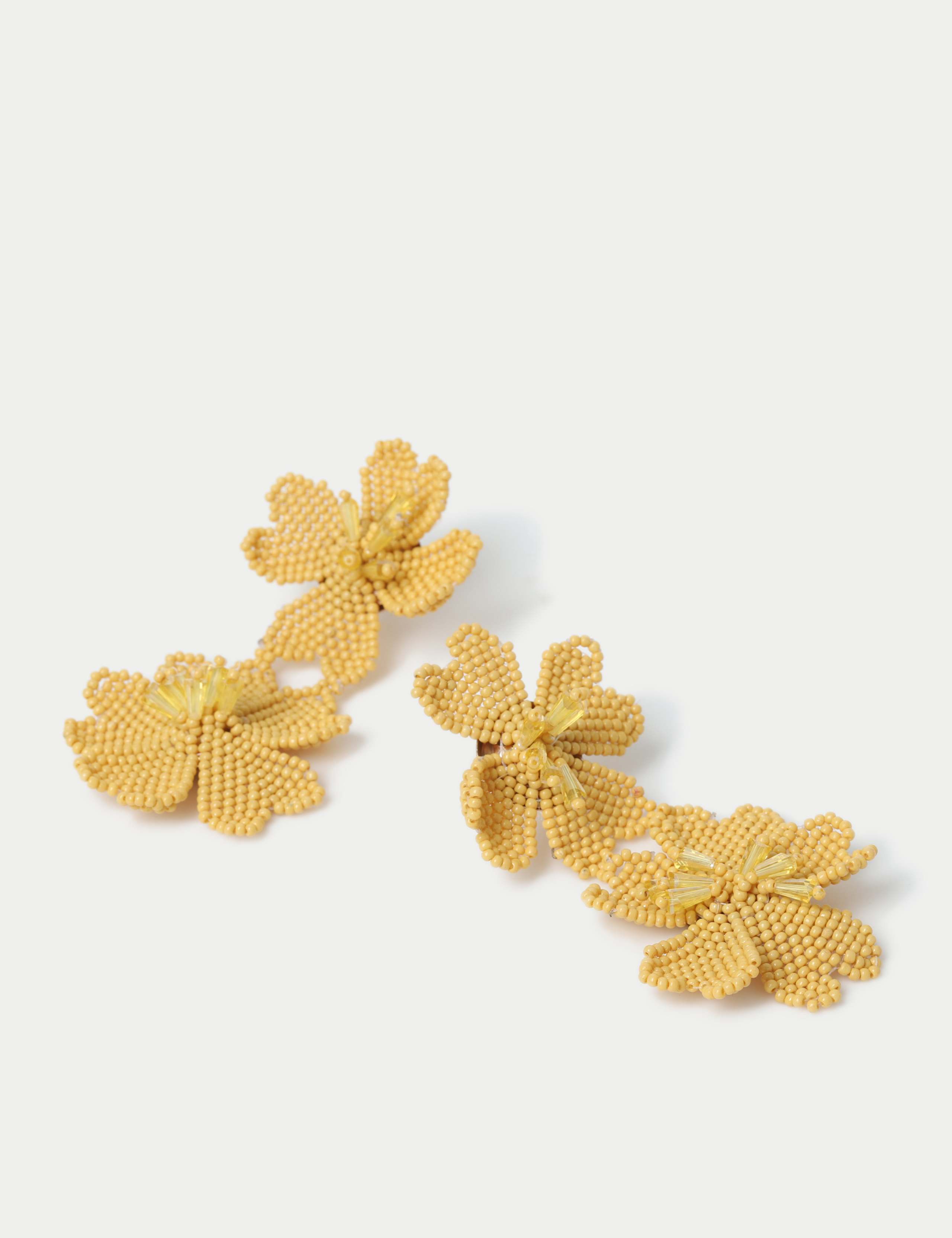 Handcrafted Beaded Flower Motif Drop Earrings 2 of 2
