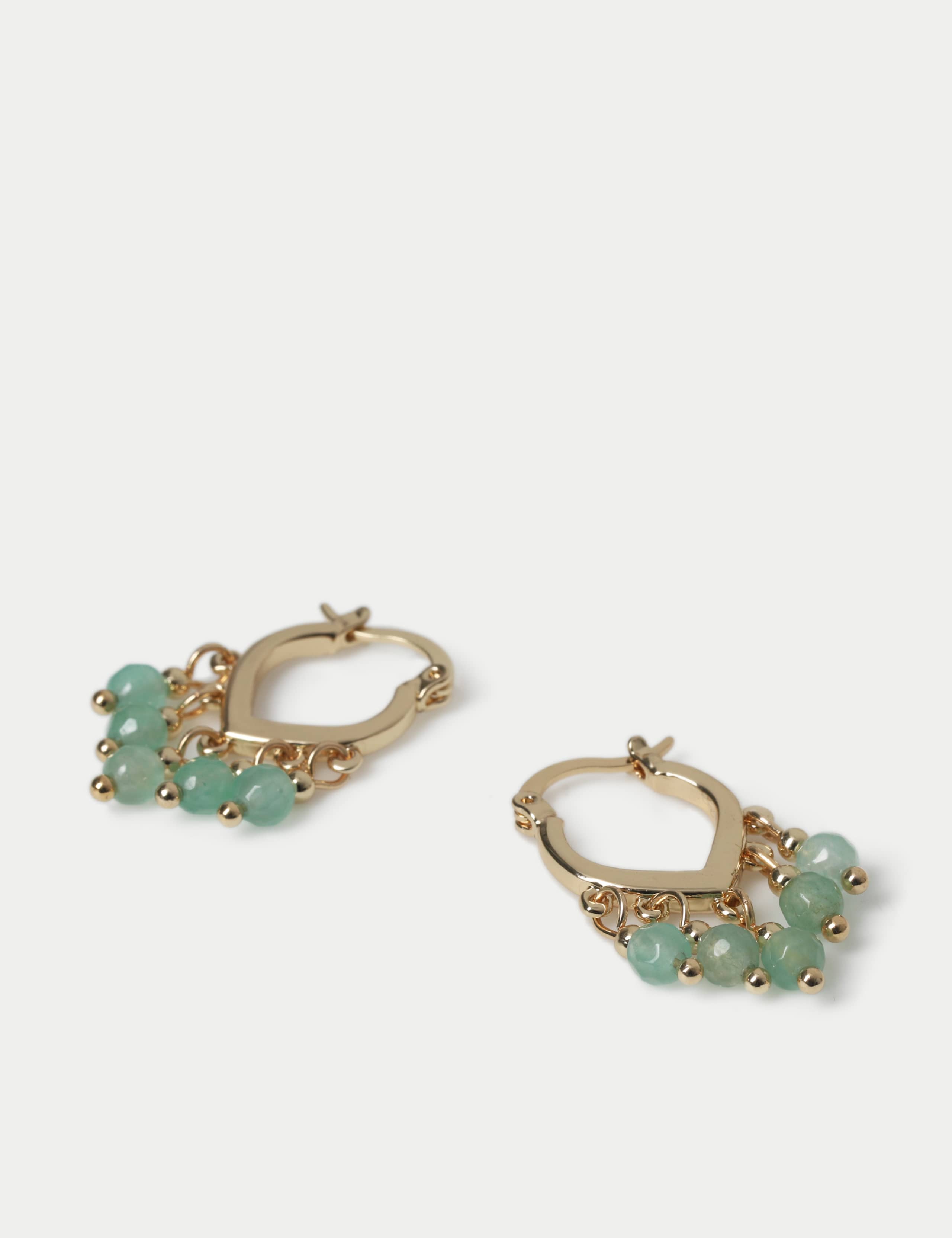 Per Una Gold Tone Green Jade Semi Precious Tassel Hoop Earrings 2 of 2