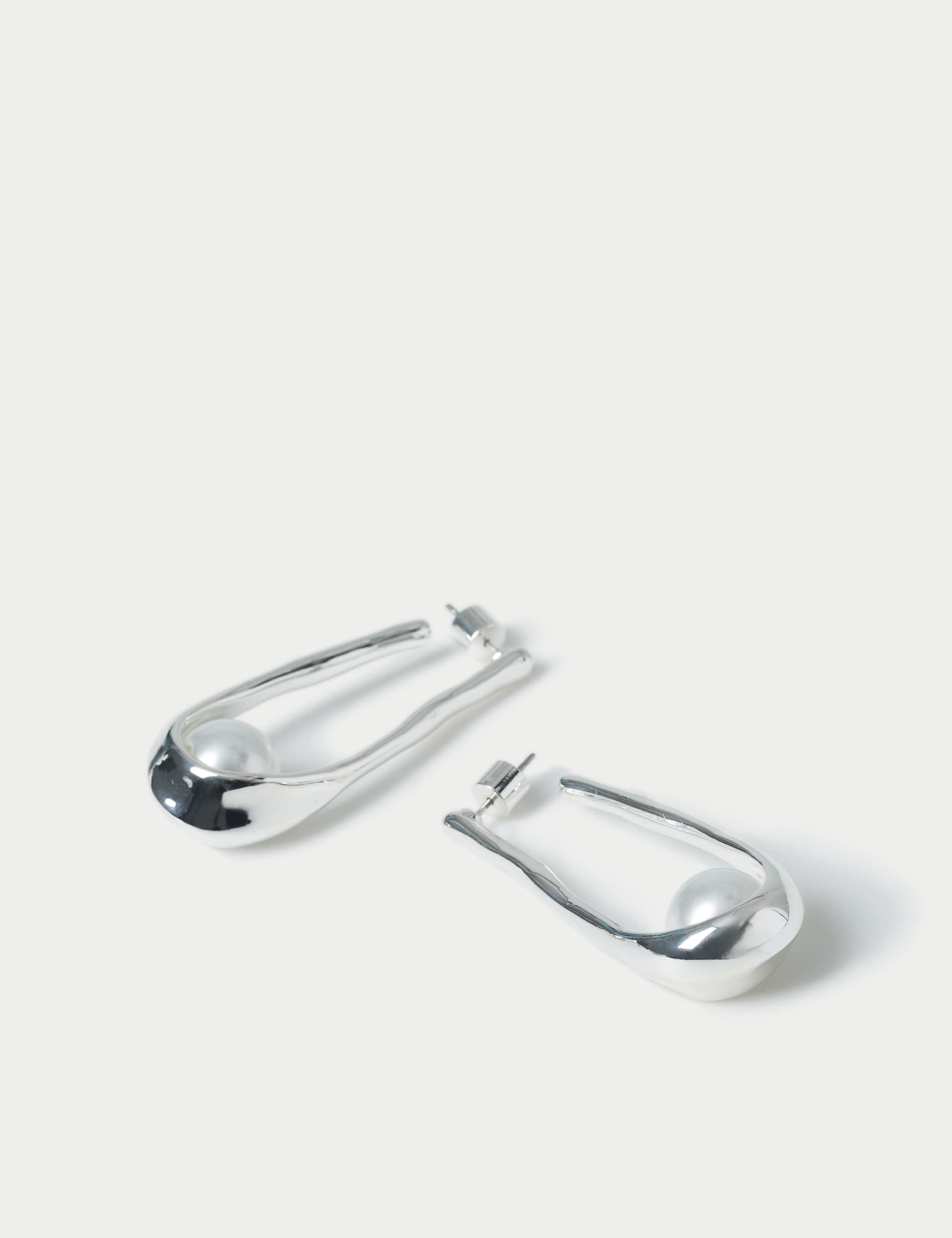 Silver Tone Elongated Pearl Drop Earrings 2 of 2