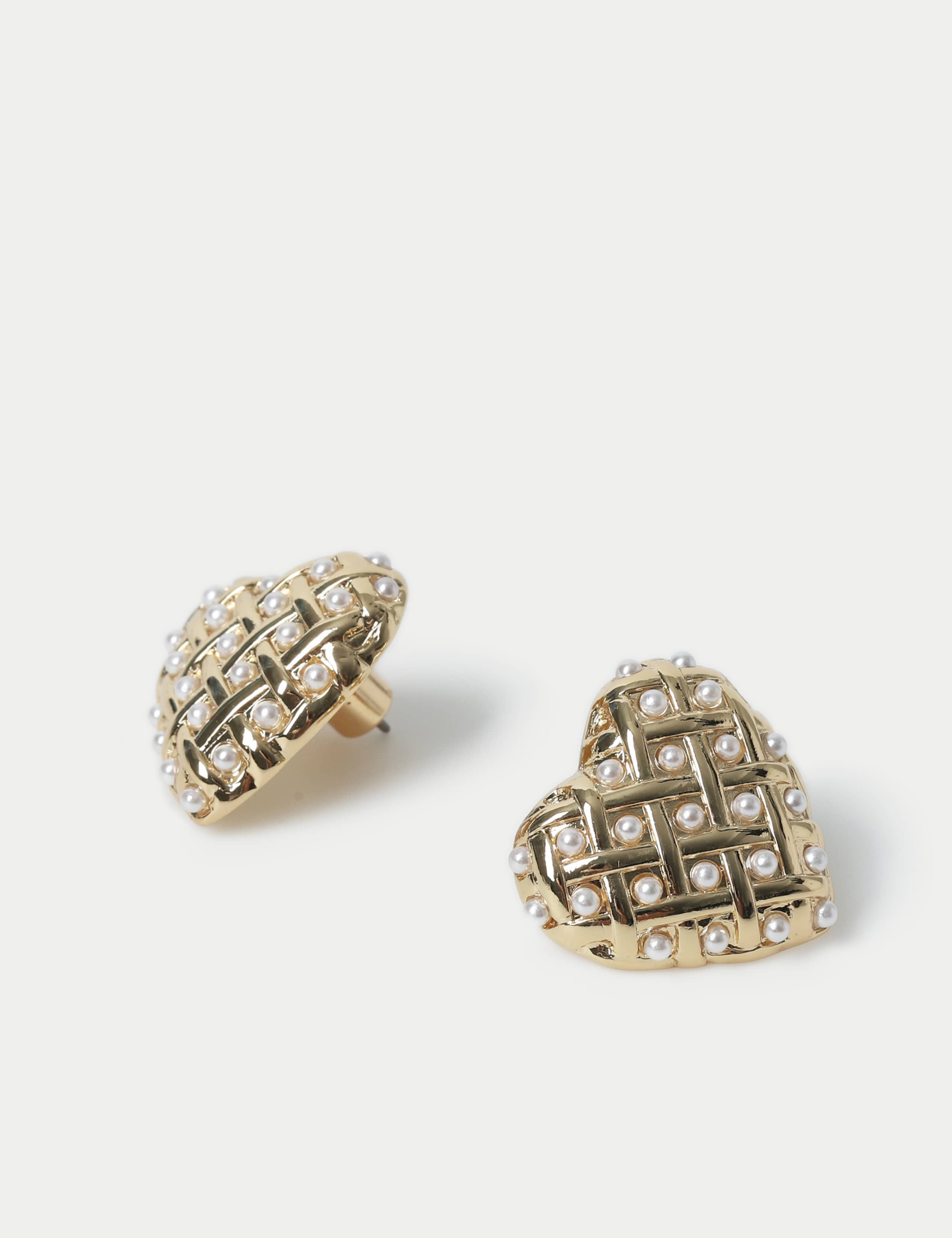 Lattice Pearl Detail Stud Earrings 2 of 2