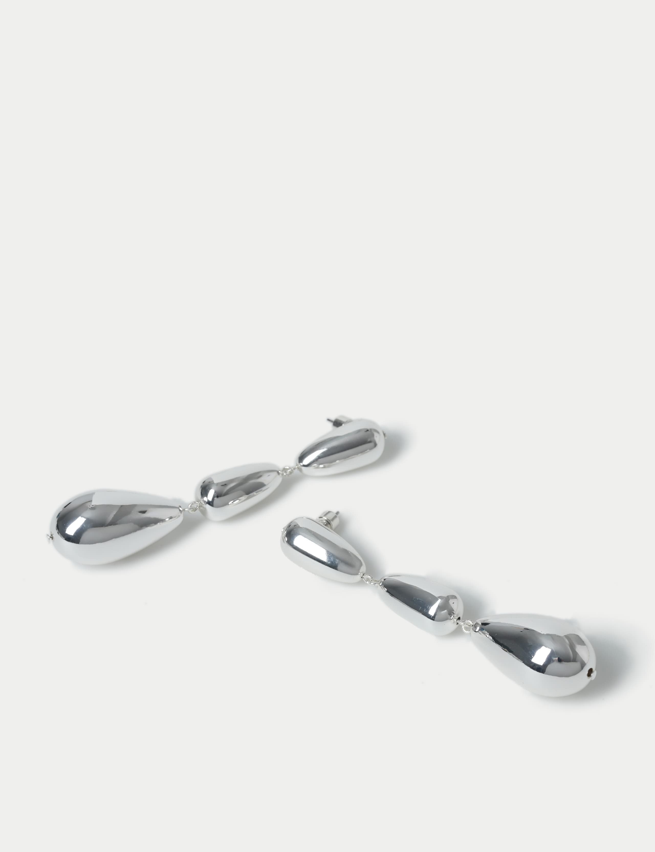 Silver Tone Three Tier Drop Earrings 2 of 2