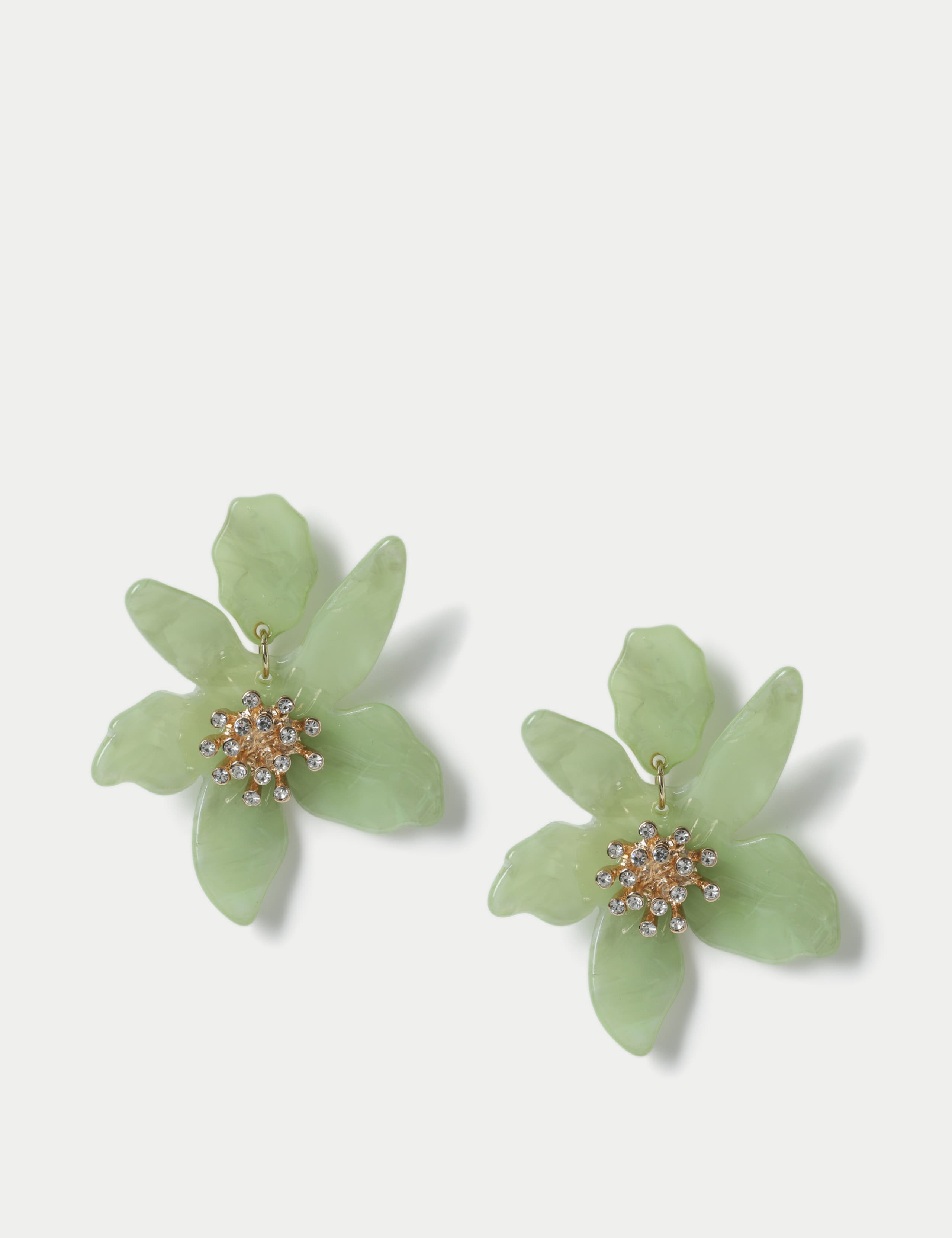 Green Floral Acrylic Drop Earrings 2 of 3