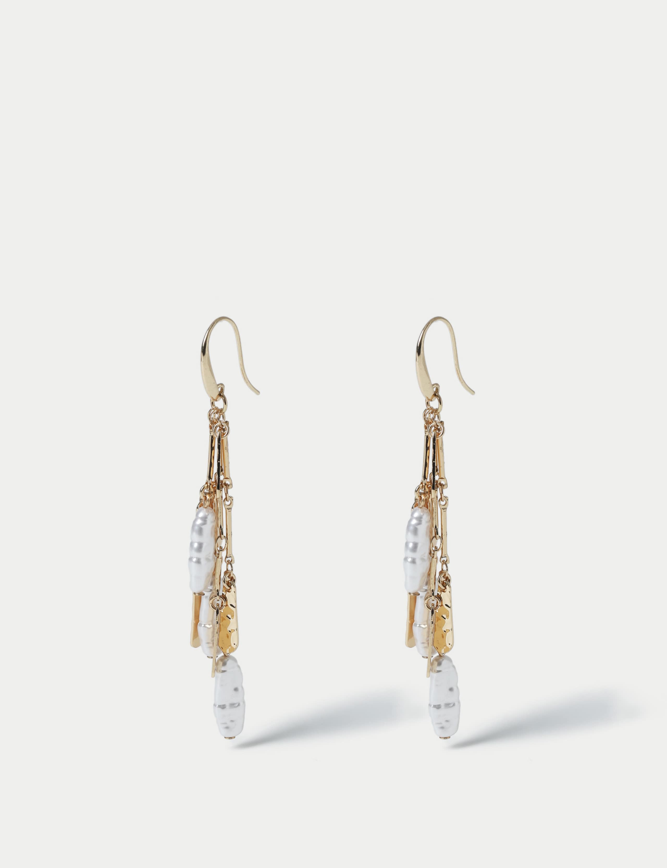 Pearl and Gold Tone Elongated Drop Earrings 1 of 2