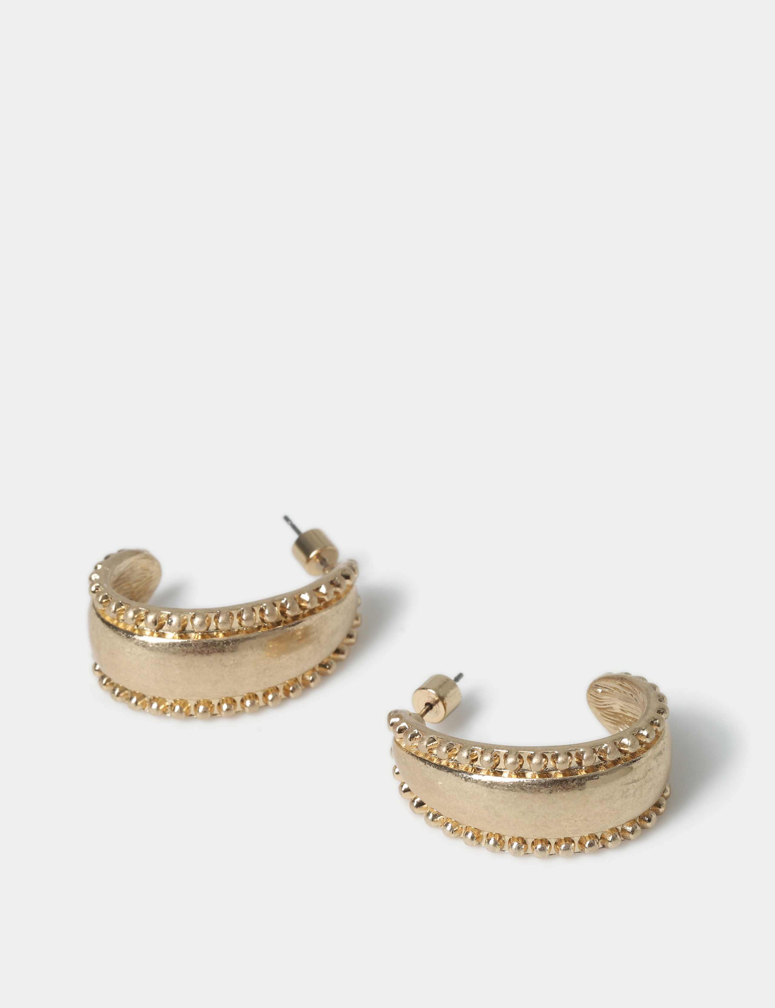 Brushed Gold Tone Beaded Hoop Earrings 2 of 2