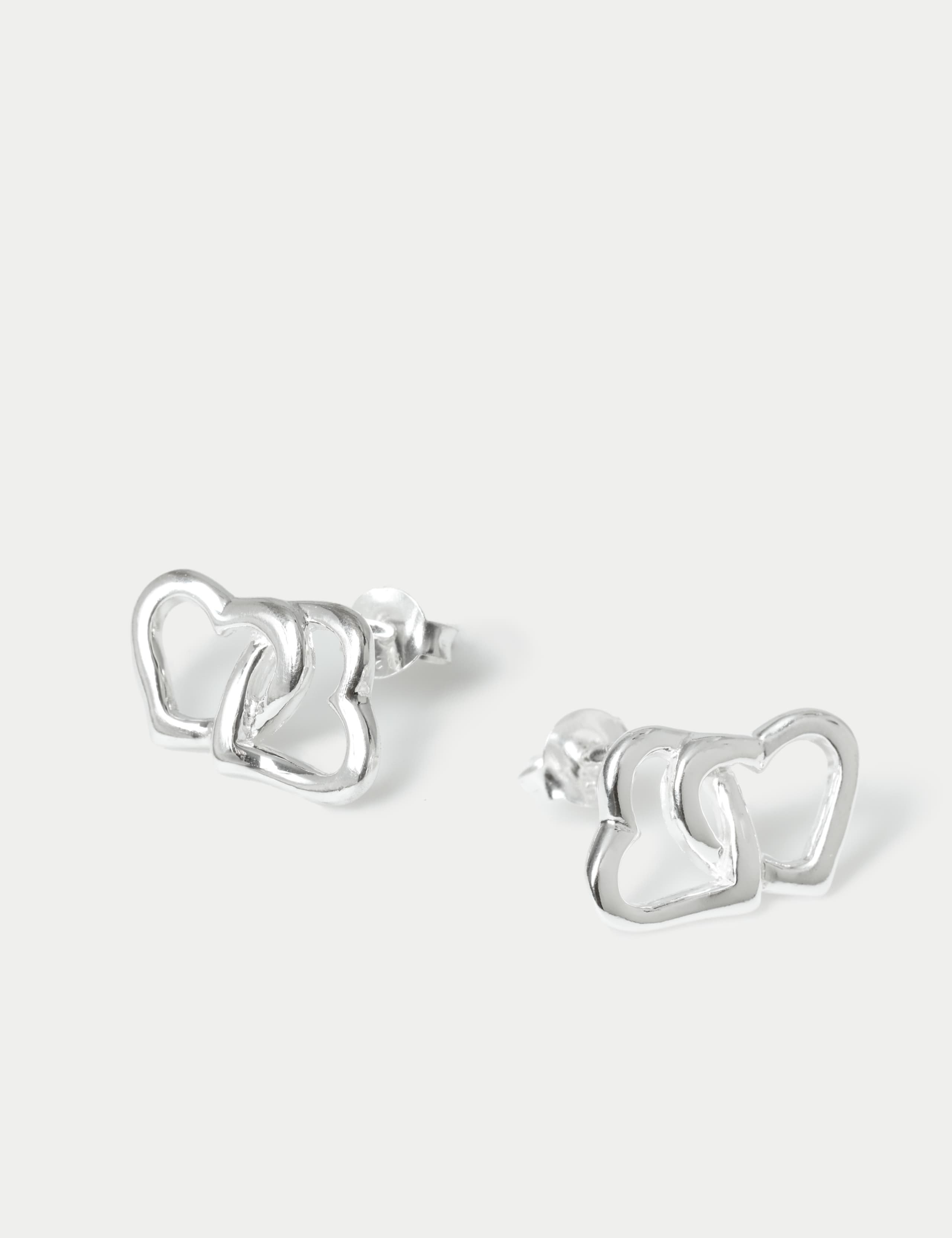925 Sterling Silver Heart Stud Earrings 2 of 2