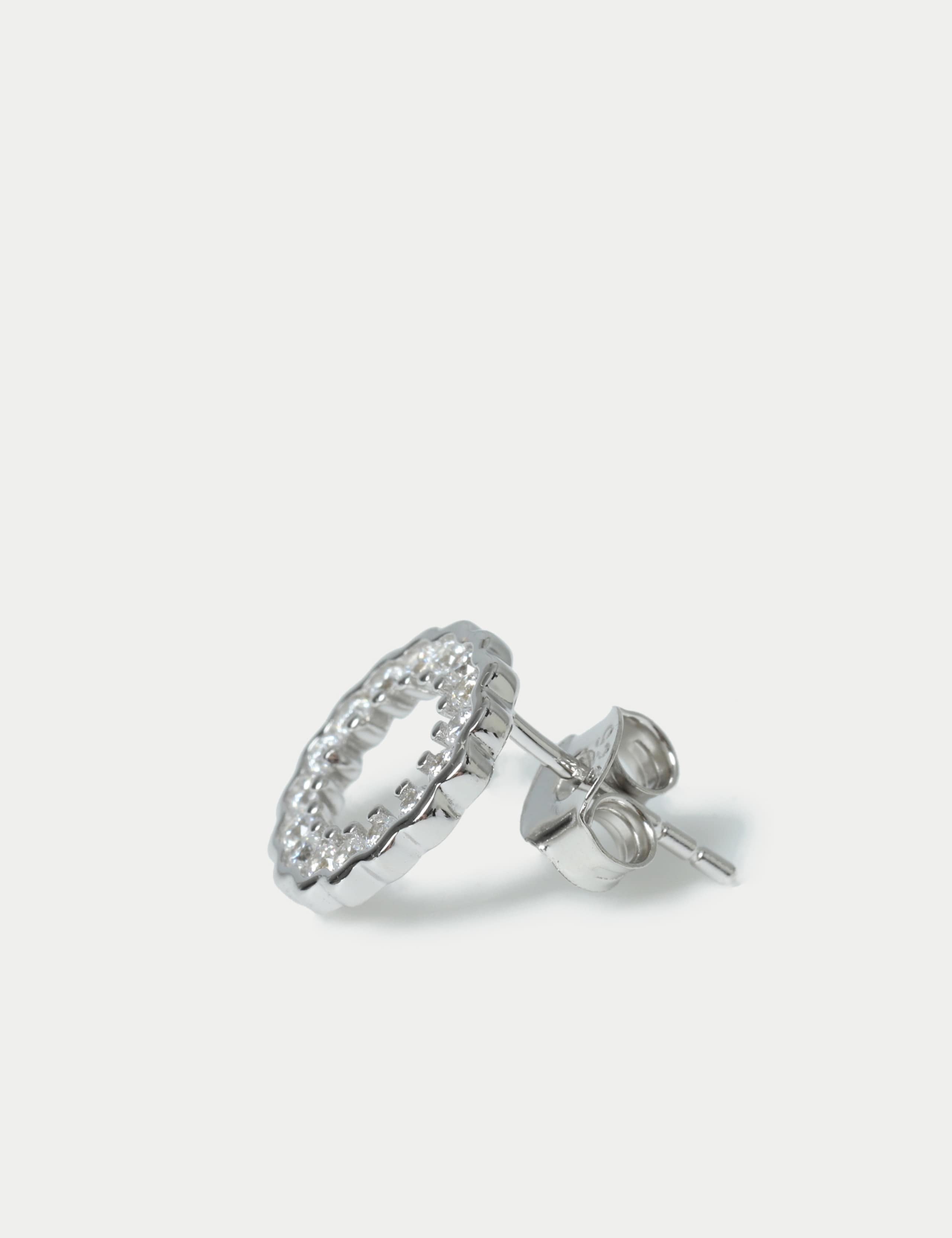 925 Sterling Silver Pave Circle Stud Earrings 3 of 3