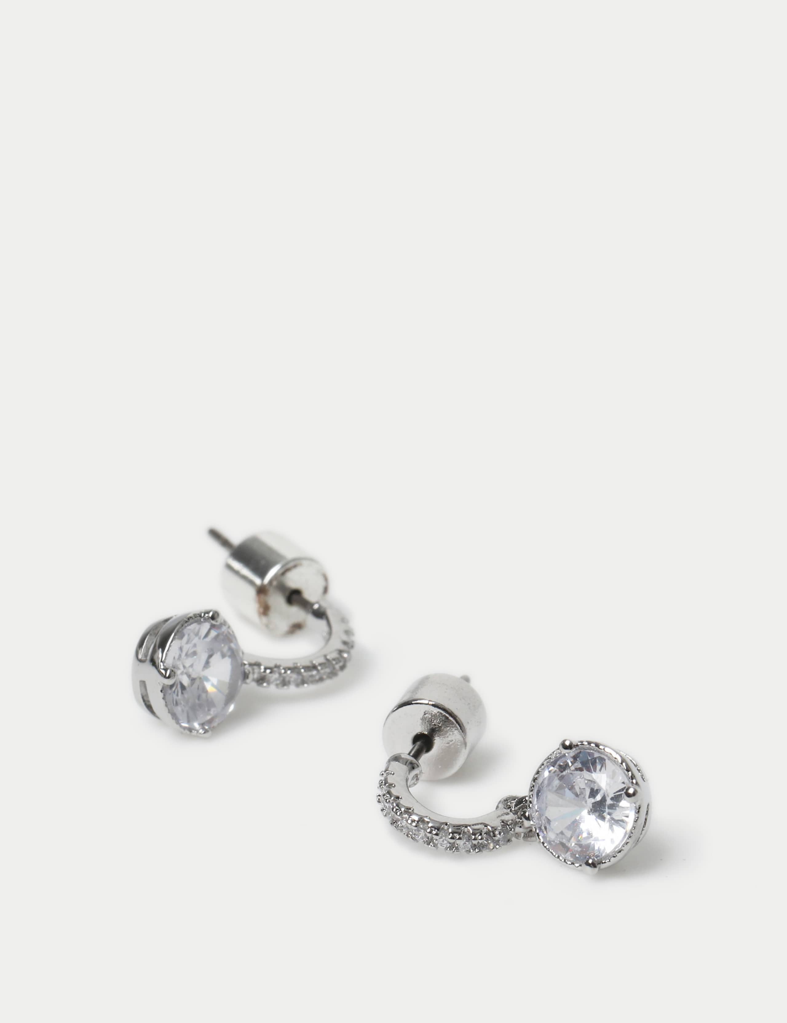 Platinum Plated Cubic Zirconia Circle Drop Earrings 2 of 2