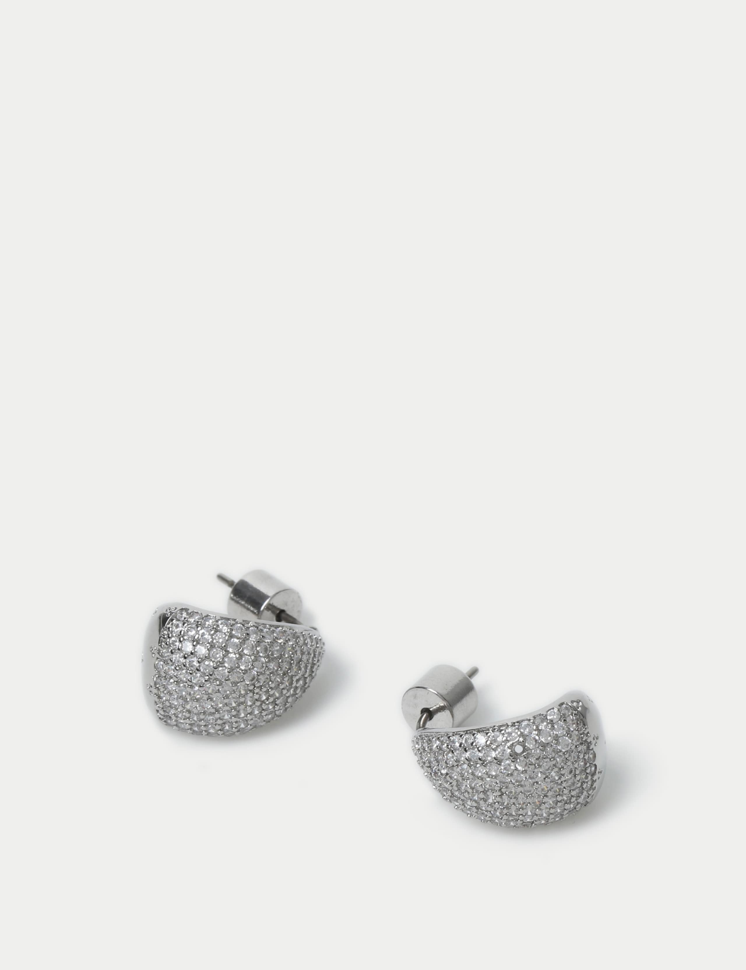 Platinum Plated Cubic Zirconia Dome Stud Earrings 2 of 3