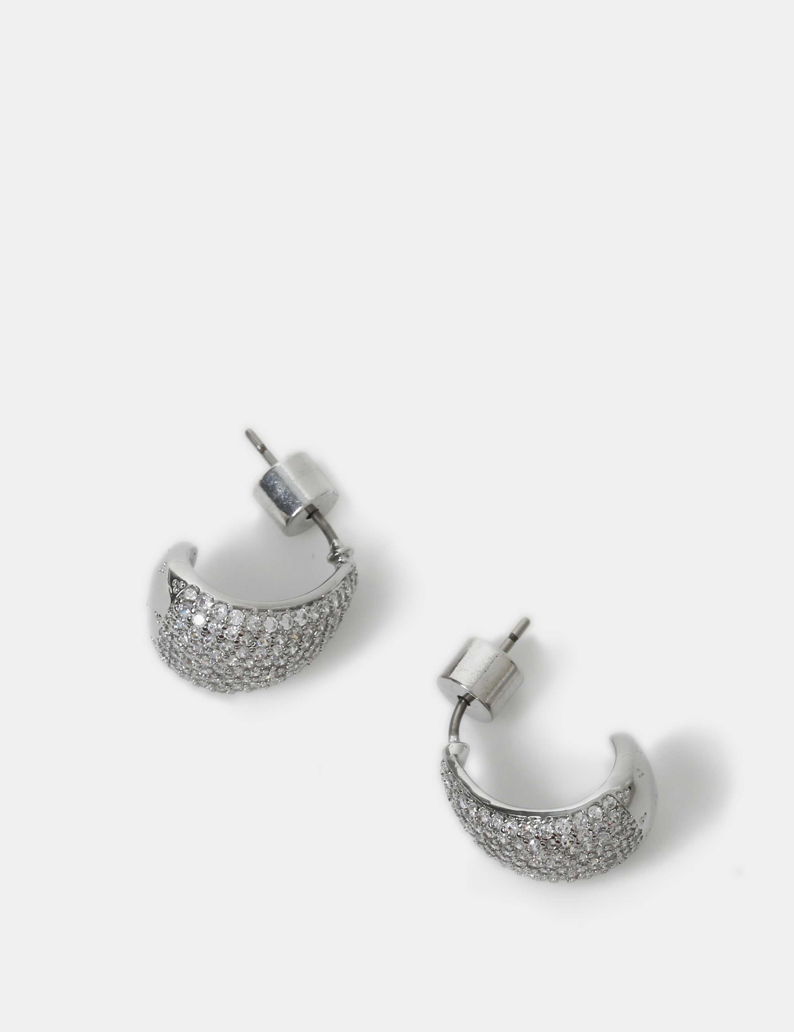 Platinum Plated Cubic Zirconia Dome Stud Earrings 3 of 3