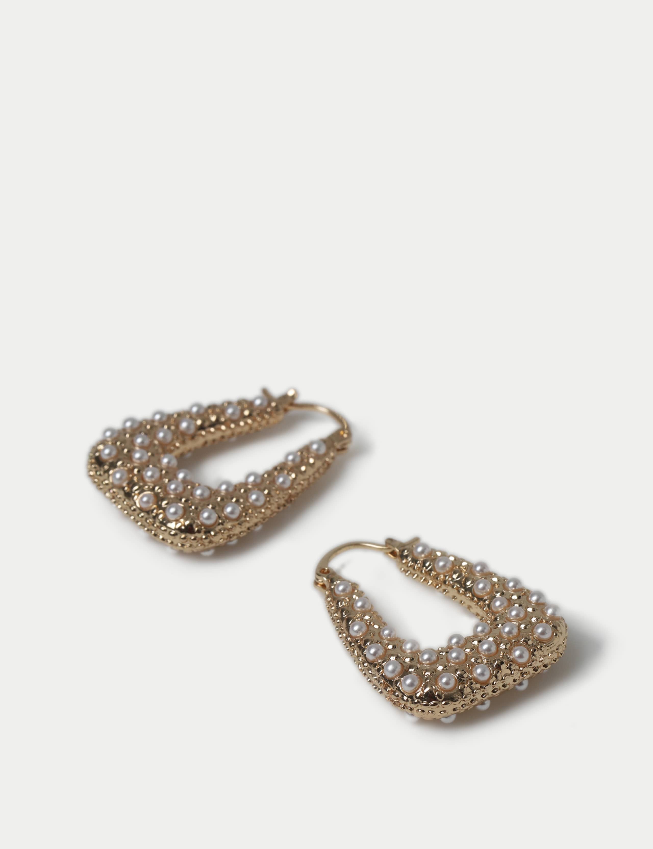 Pearl Square Hoop Earrings 2 of 2