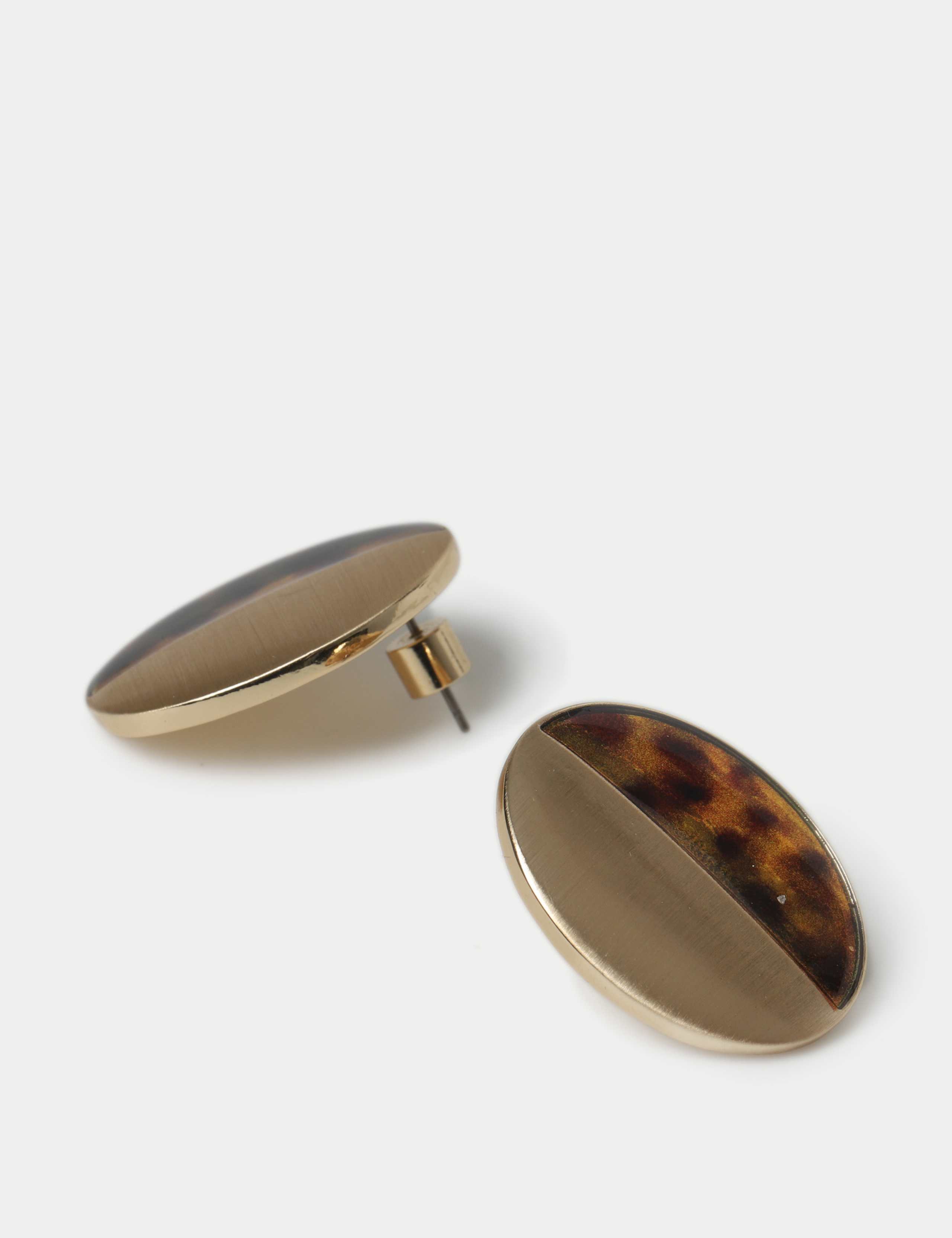 Brushed and Tort Design Oval Stud Earrings 2 of 2