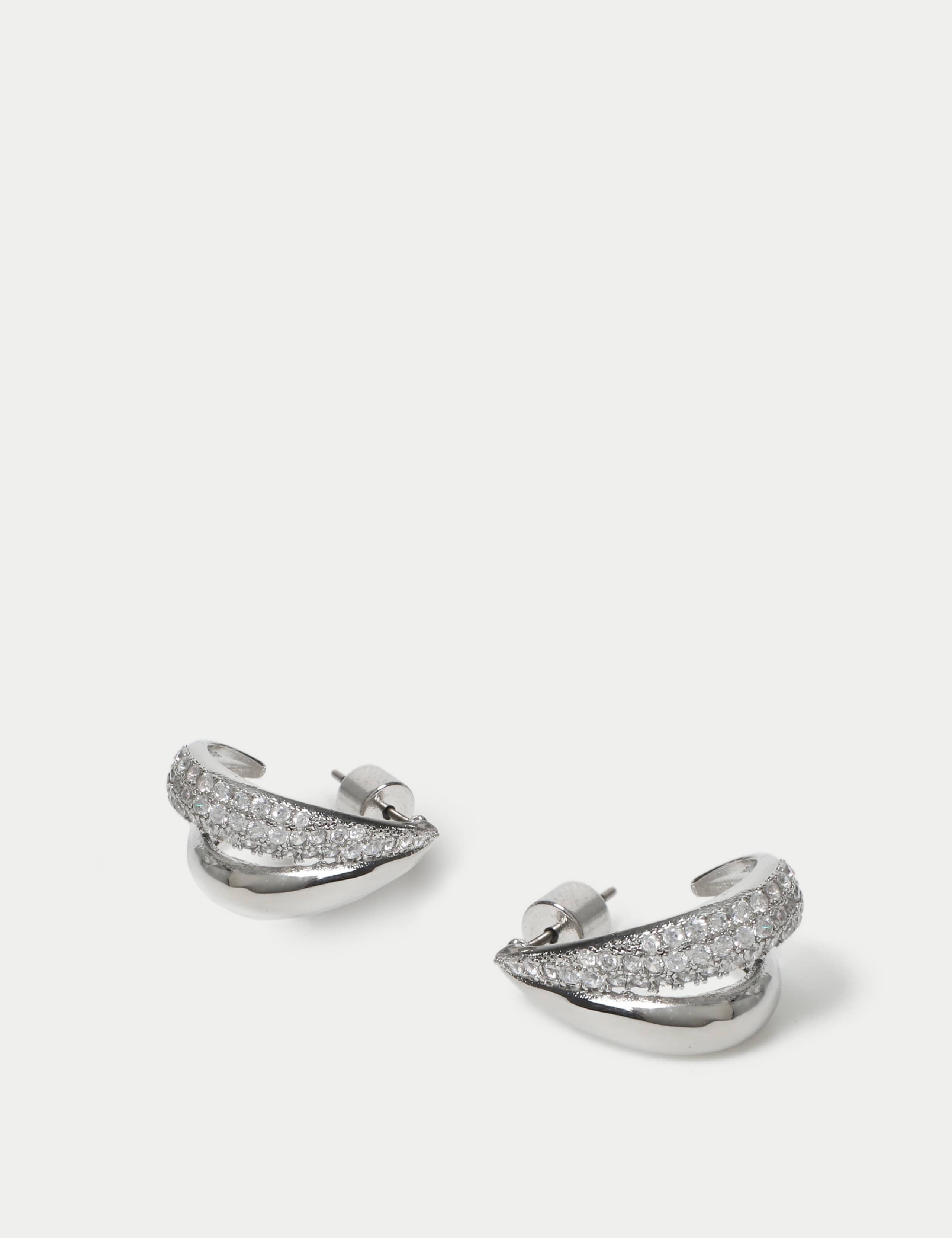 Platinum Plated Cubic Zirconia Double Hoop Earrings 2 of 2