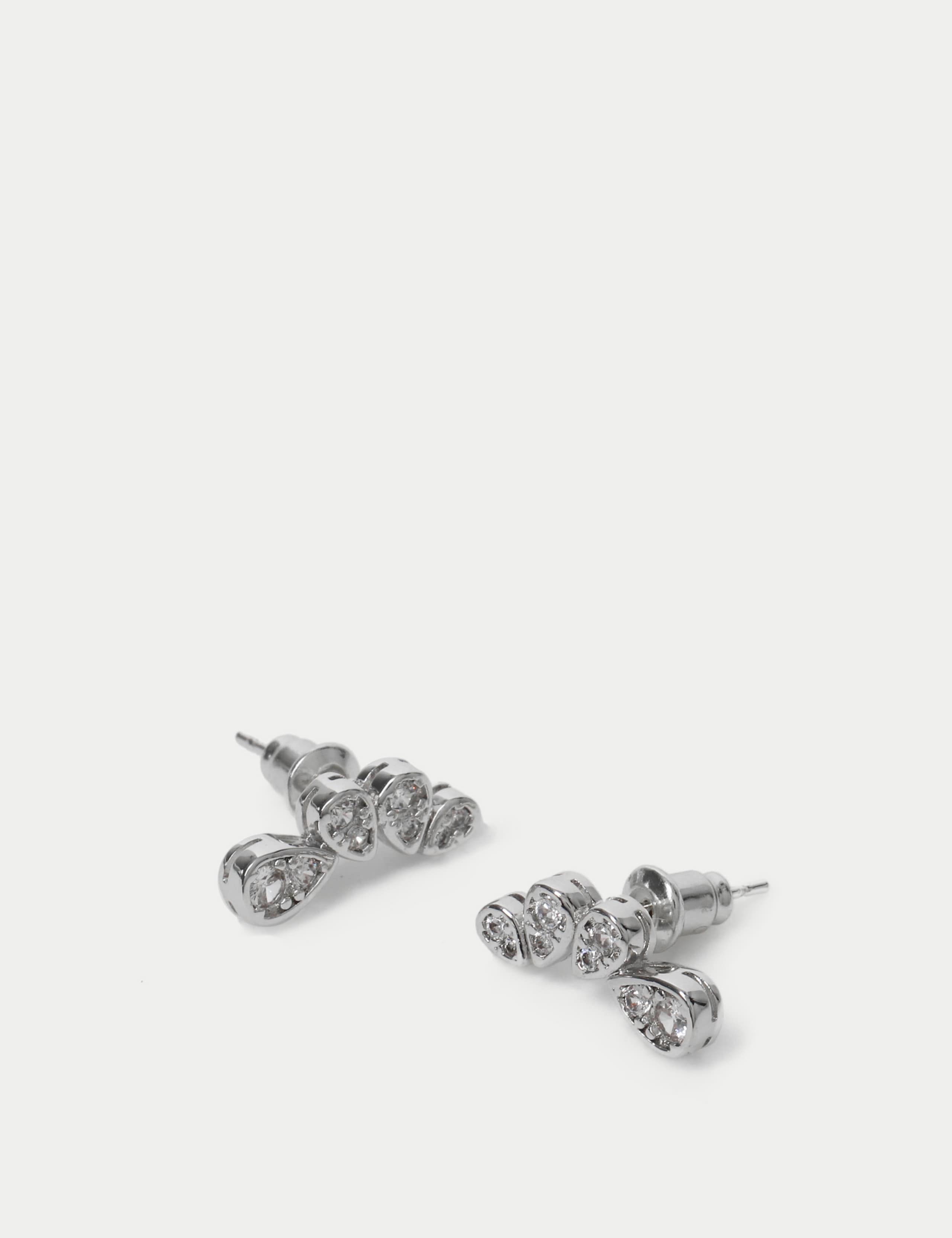 Platinum Plated Cubic Zirconia Climber Stud Earrings 2 of 3