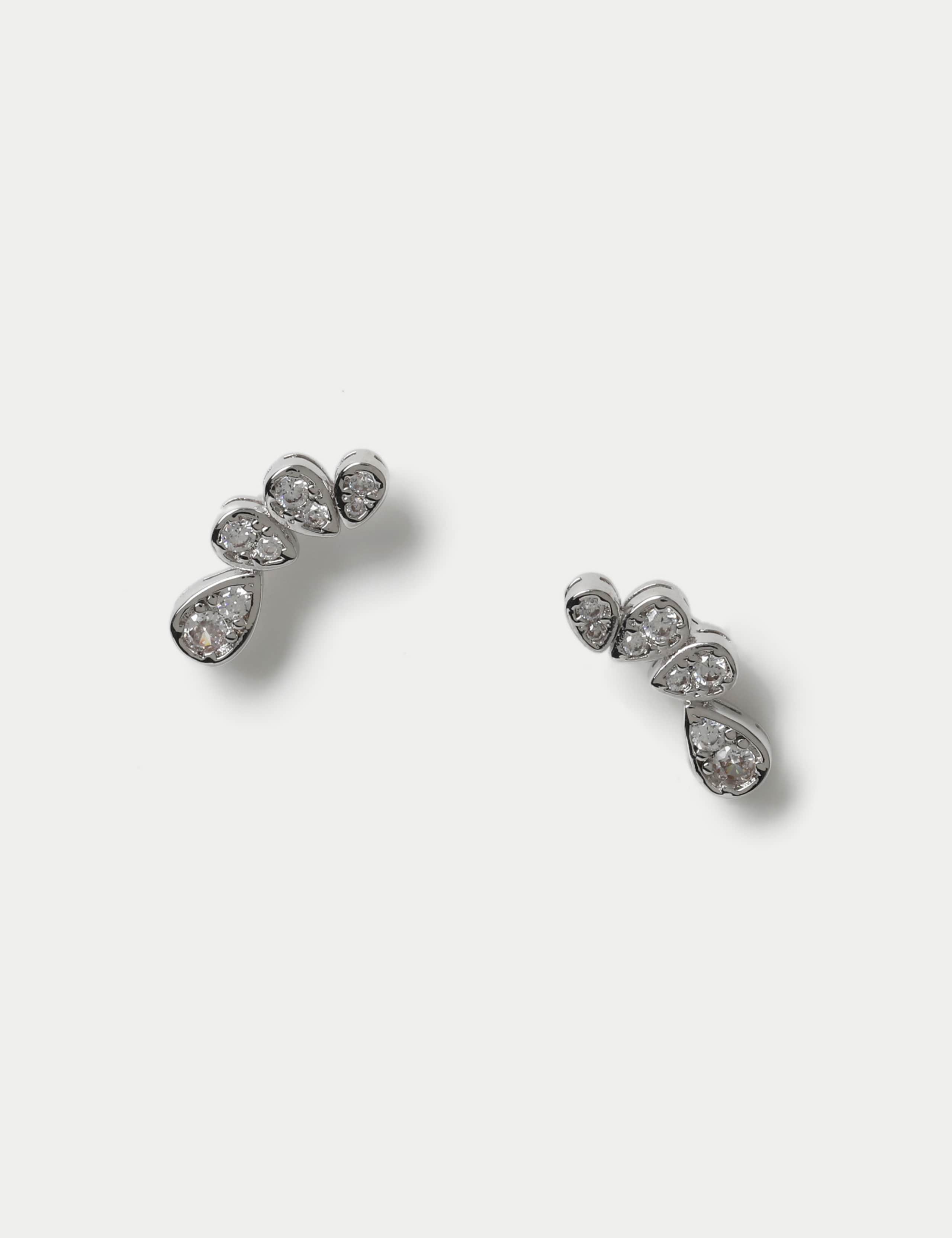 Platinum Plated Cubic Zirconia Climber Stud Earrings 1 of 3