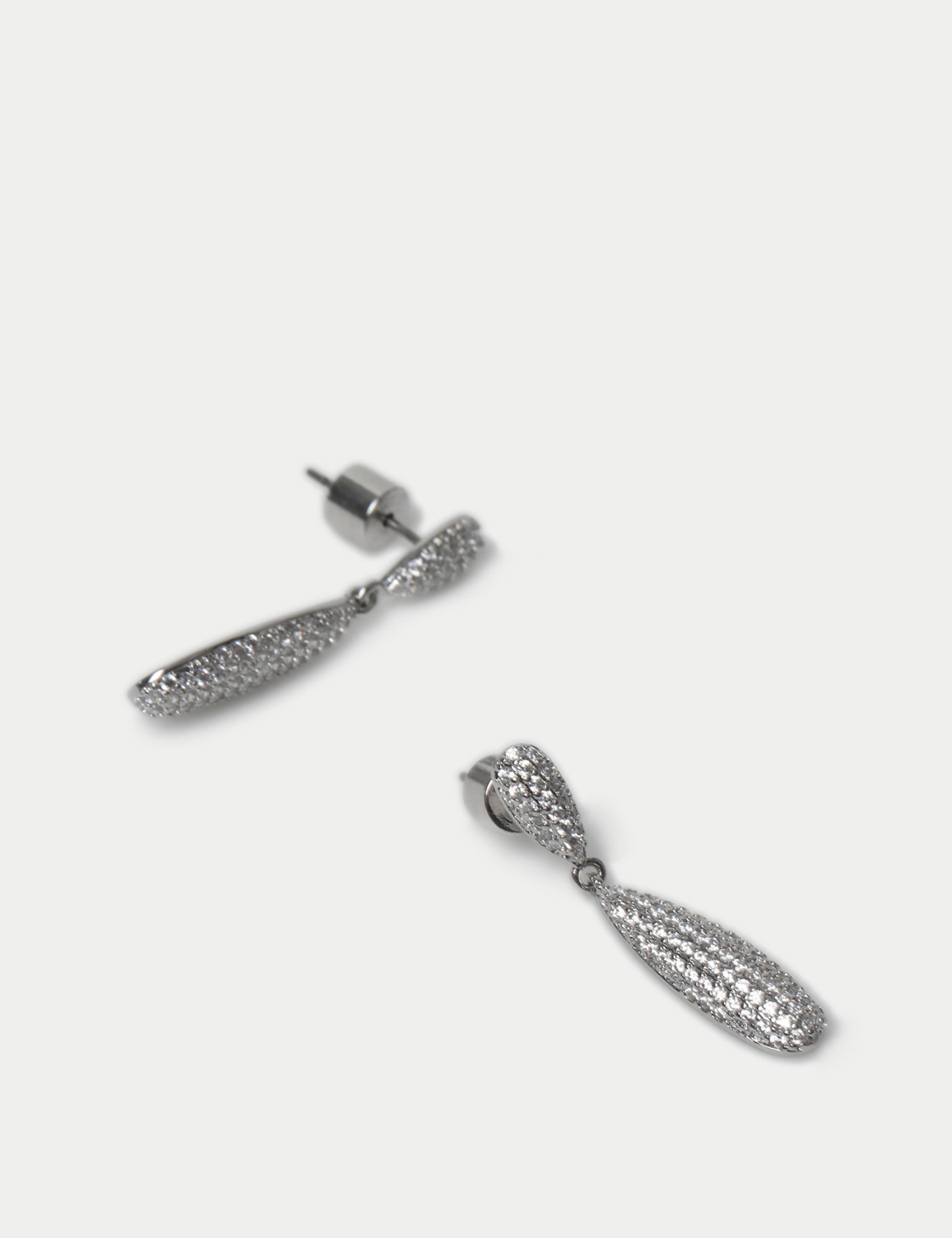 Platinum Plated Cubic Zirconia Embellished Drop Earrings 2 of 2