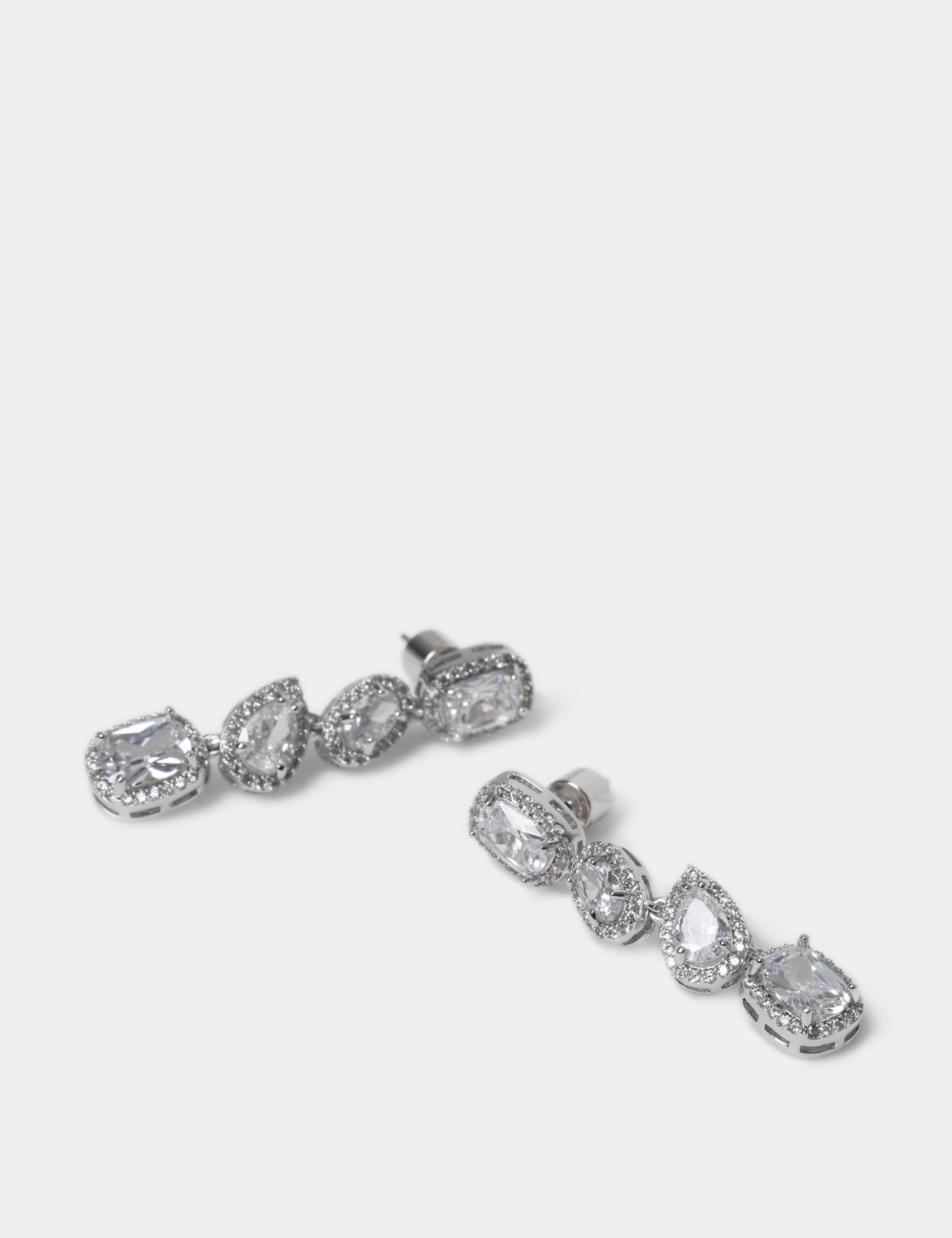 Platinum Plated Cubic Zirconia Mix Shape Drop Earrings 2 of 2