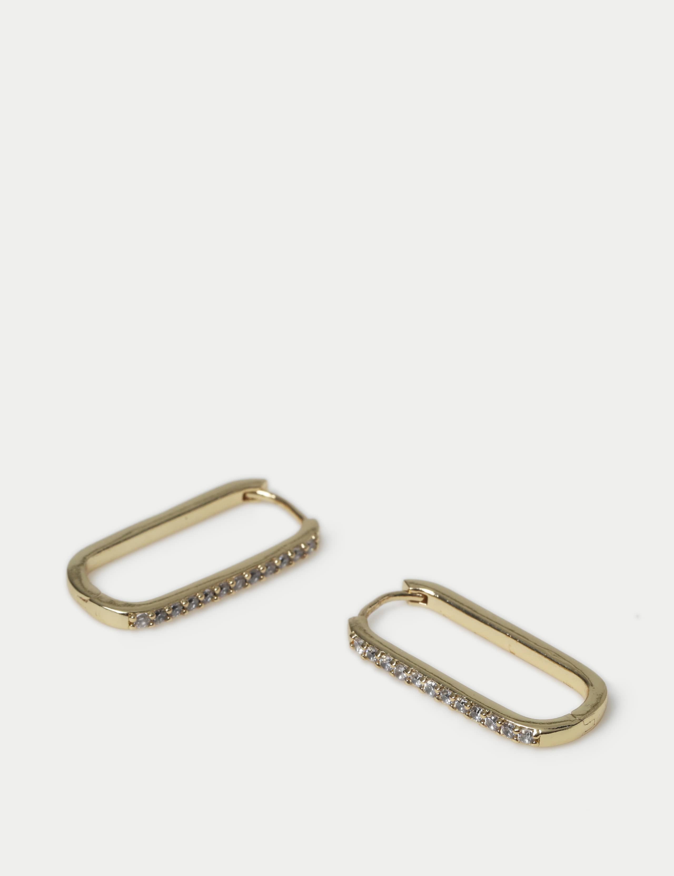 14ct  Gold Plated Thin Oval Cubic Zirconia Hoop Earrings 2 of 3