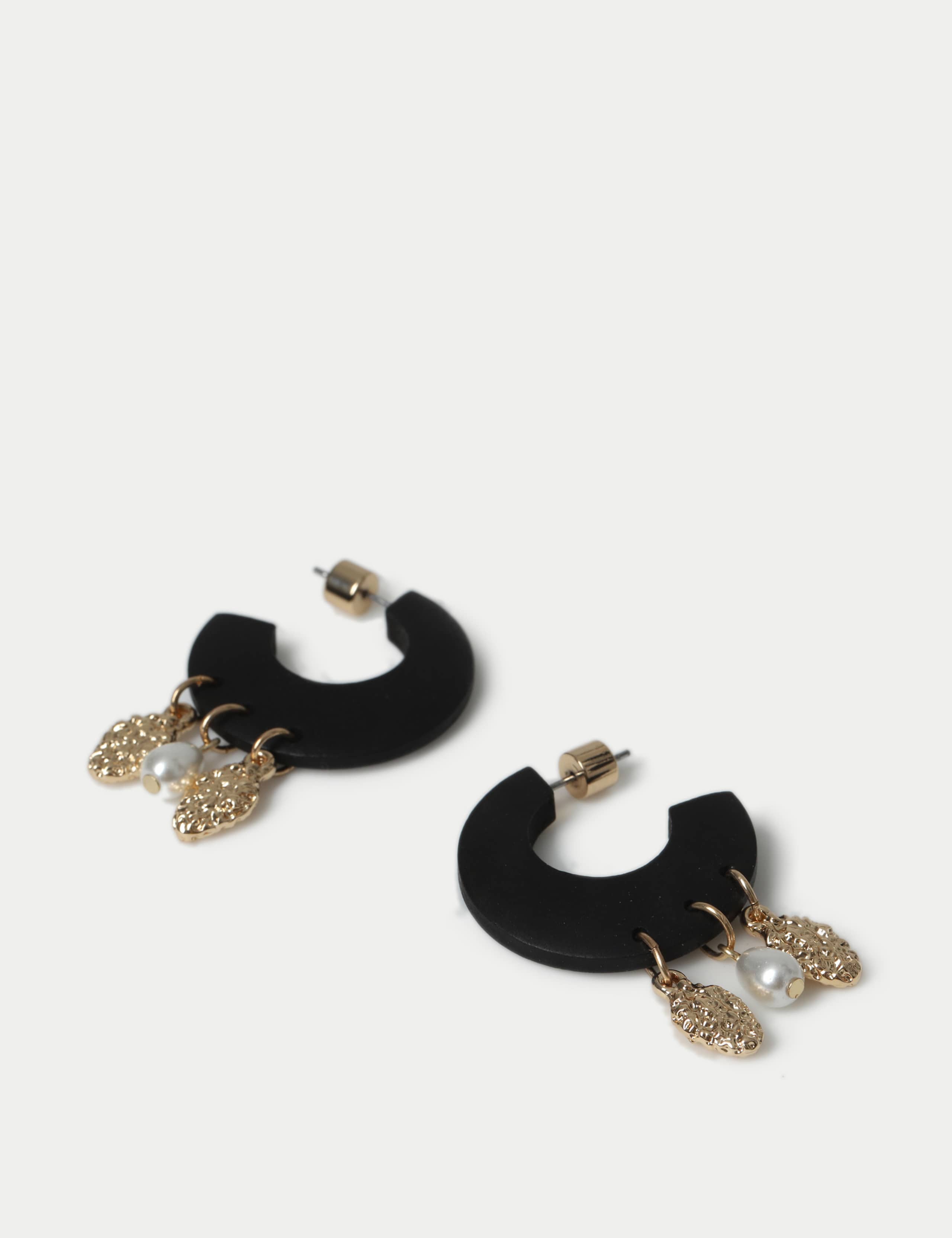 Black Wooden Charm Hoop Earrings 2 of 2