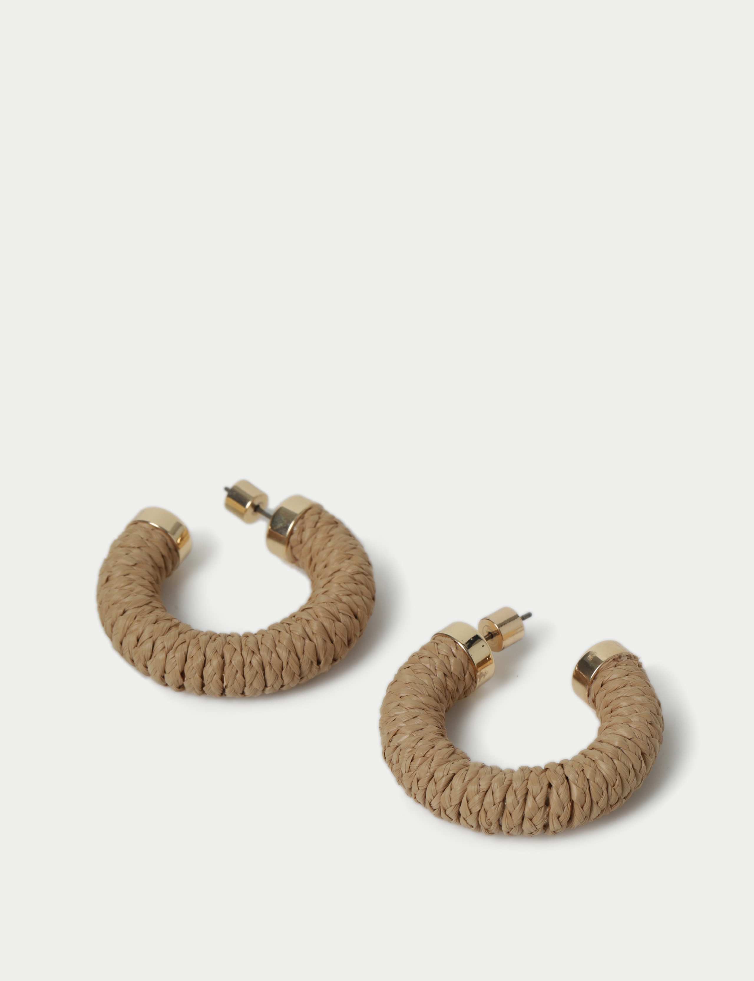 Raffia Beige Hoop Earrings 2 of 2