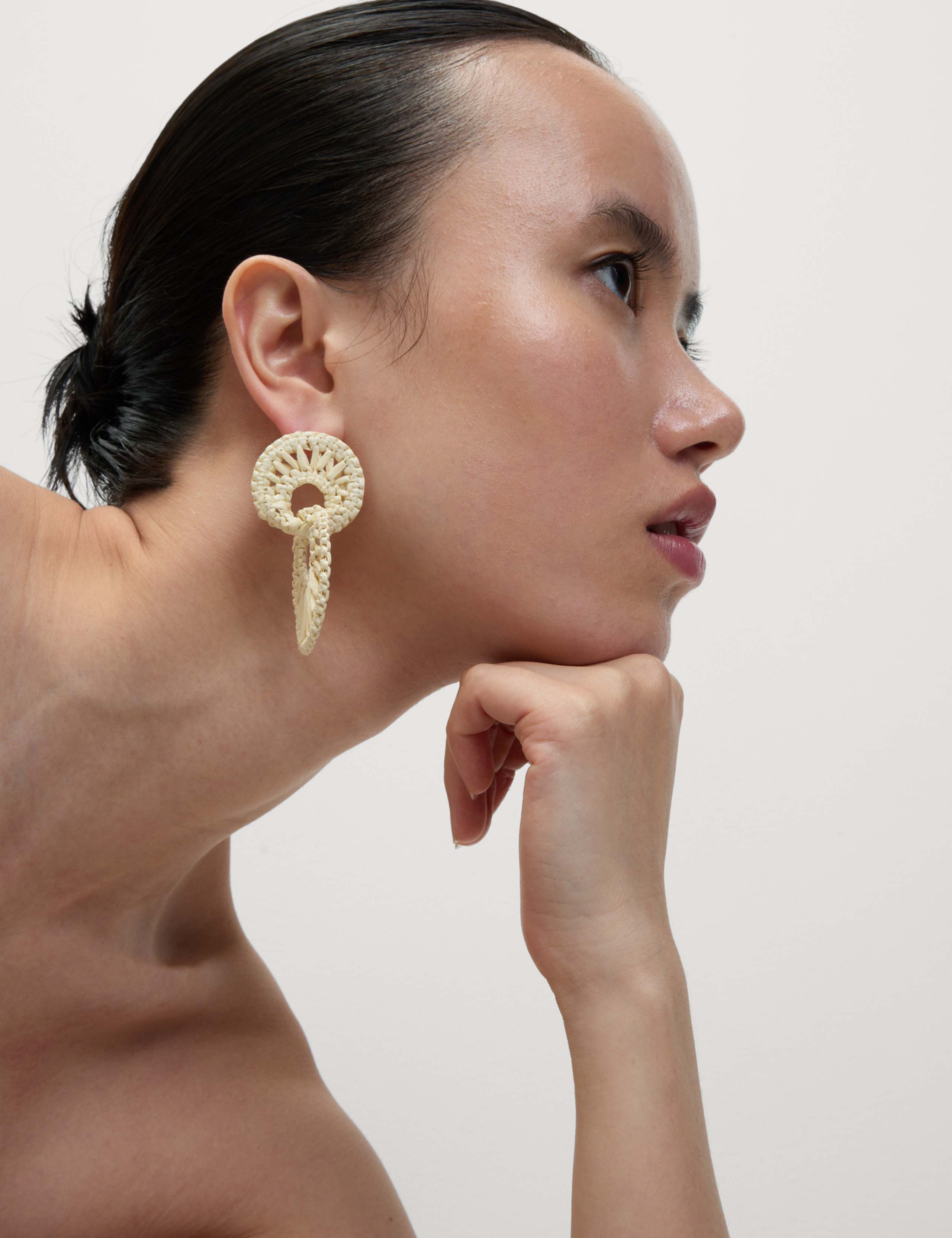 Cream Raffia Interlocked Drop Earrings 4 of 4
