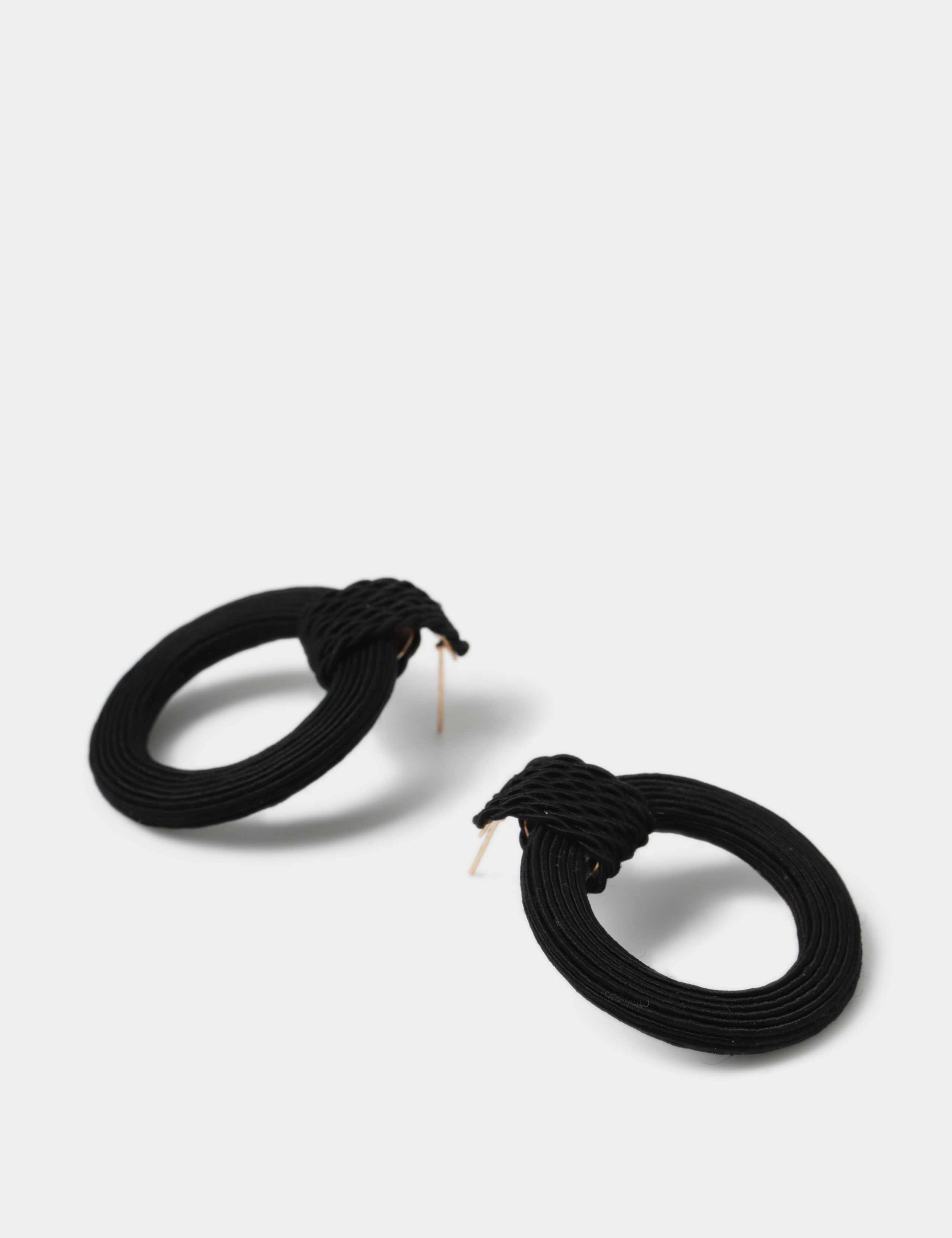 Black Raffia Open Circle Drop Earrings 2 of 2