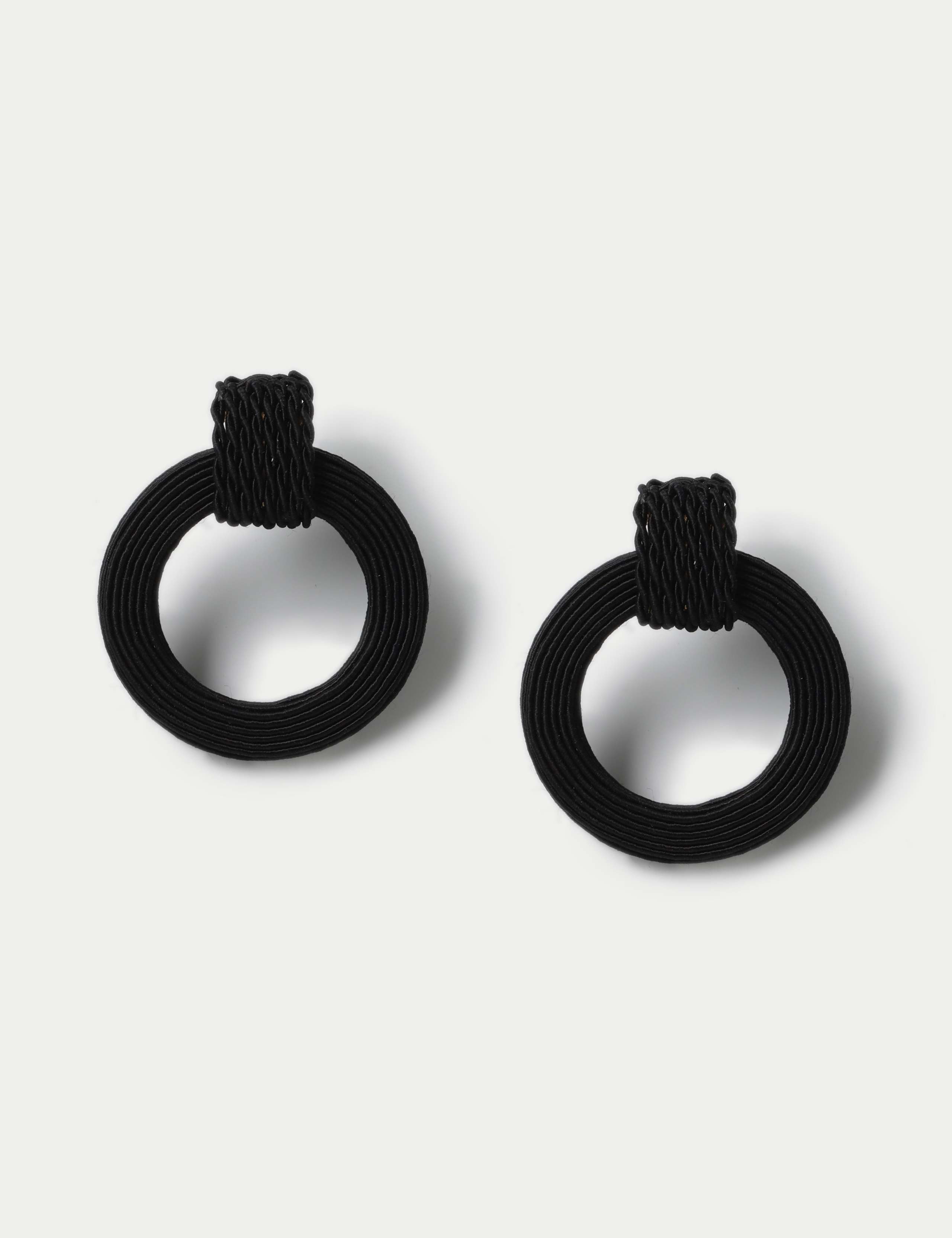 Black Raffia Open Circle Drop Earrings 1 of 2