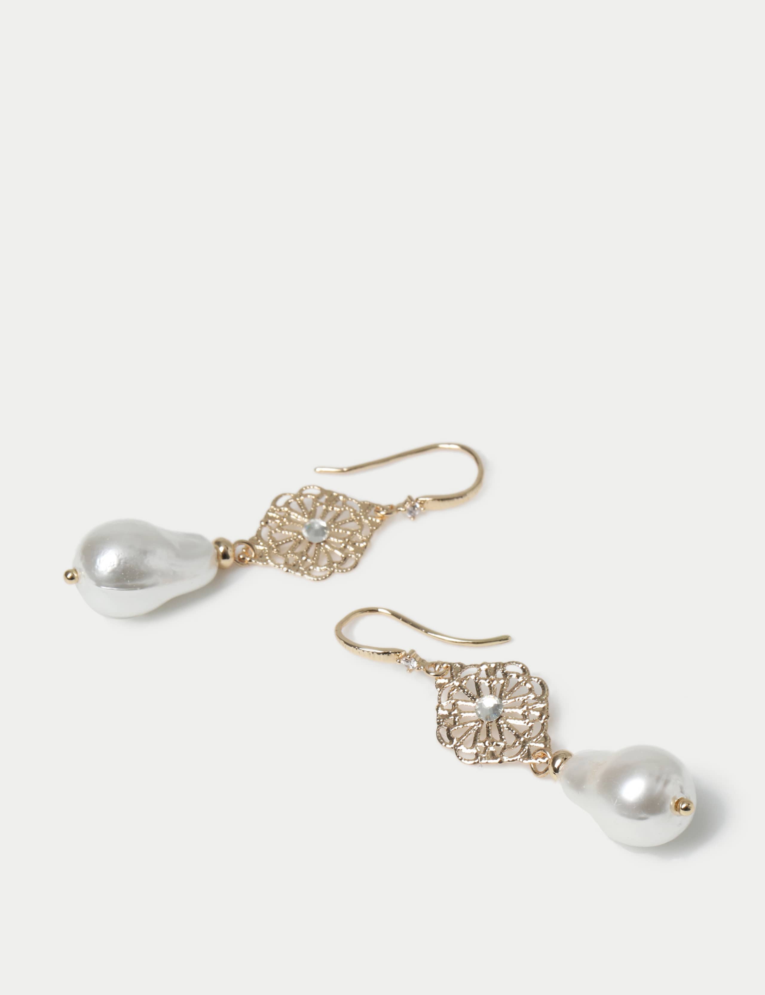 Fish Hook Filigree Pearl Drop Earrings 2 of 2