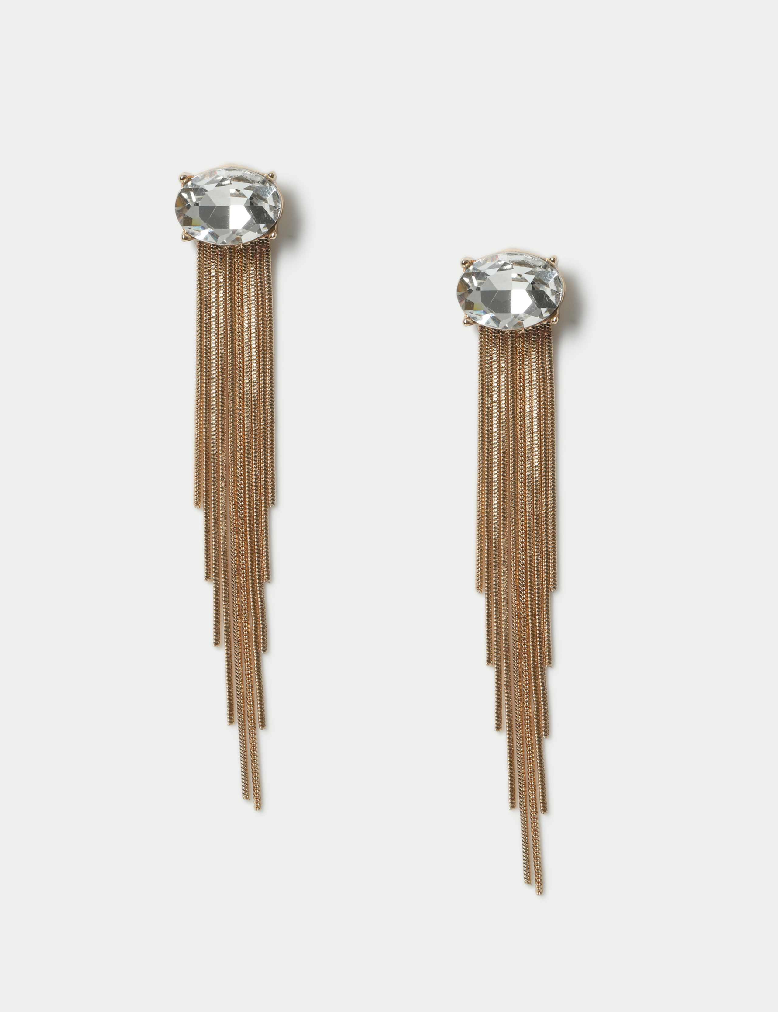 Rhinestone Fringe Chain Drop Earrings 1 of 2