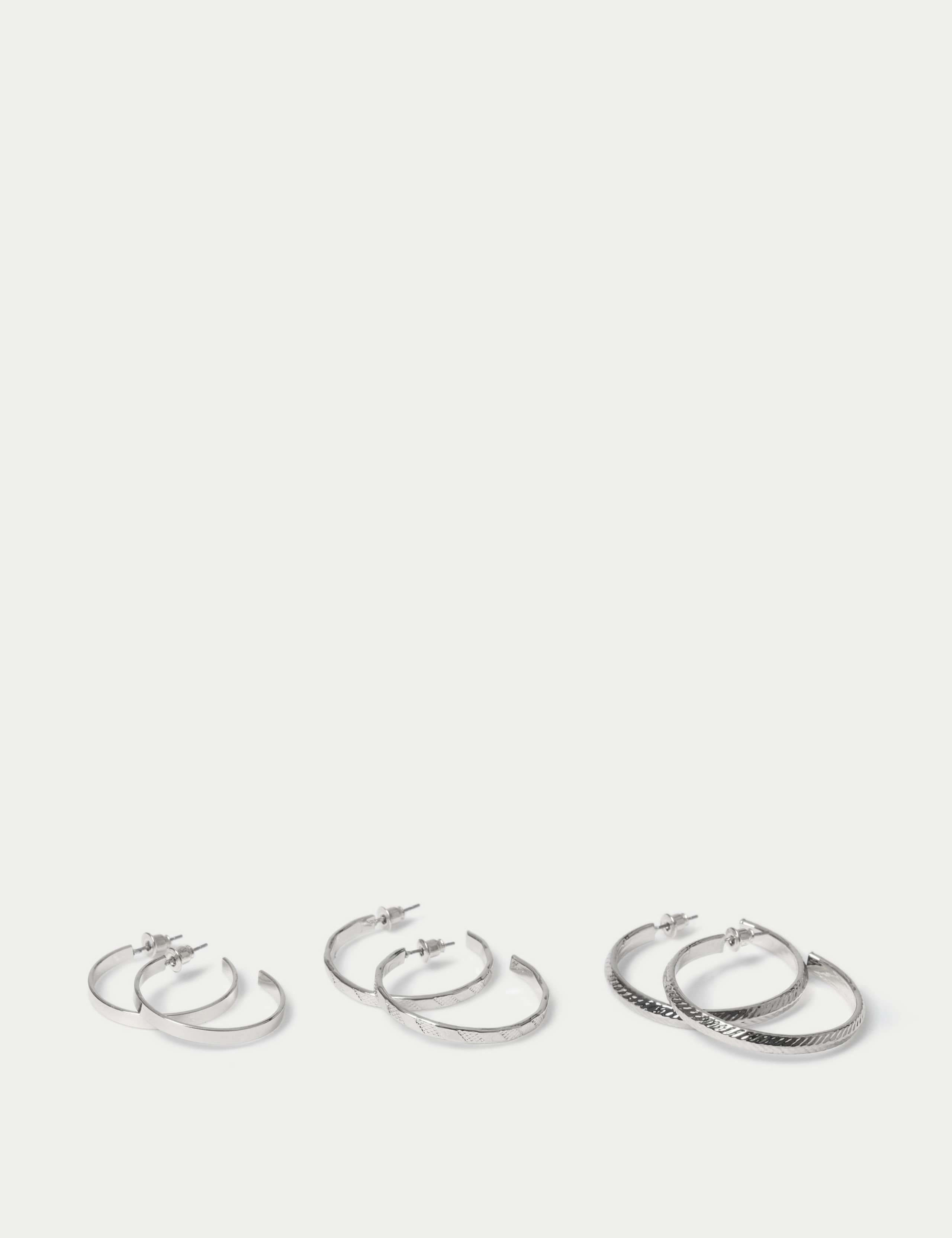 3pk Textured Hoop Earrings 3 of 3