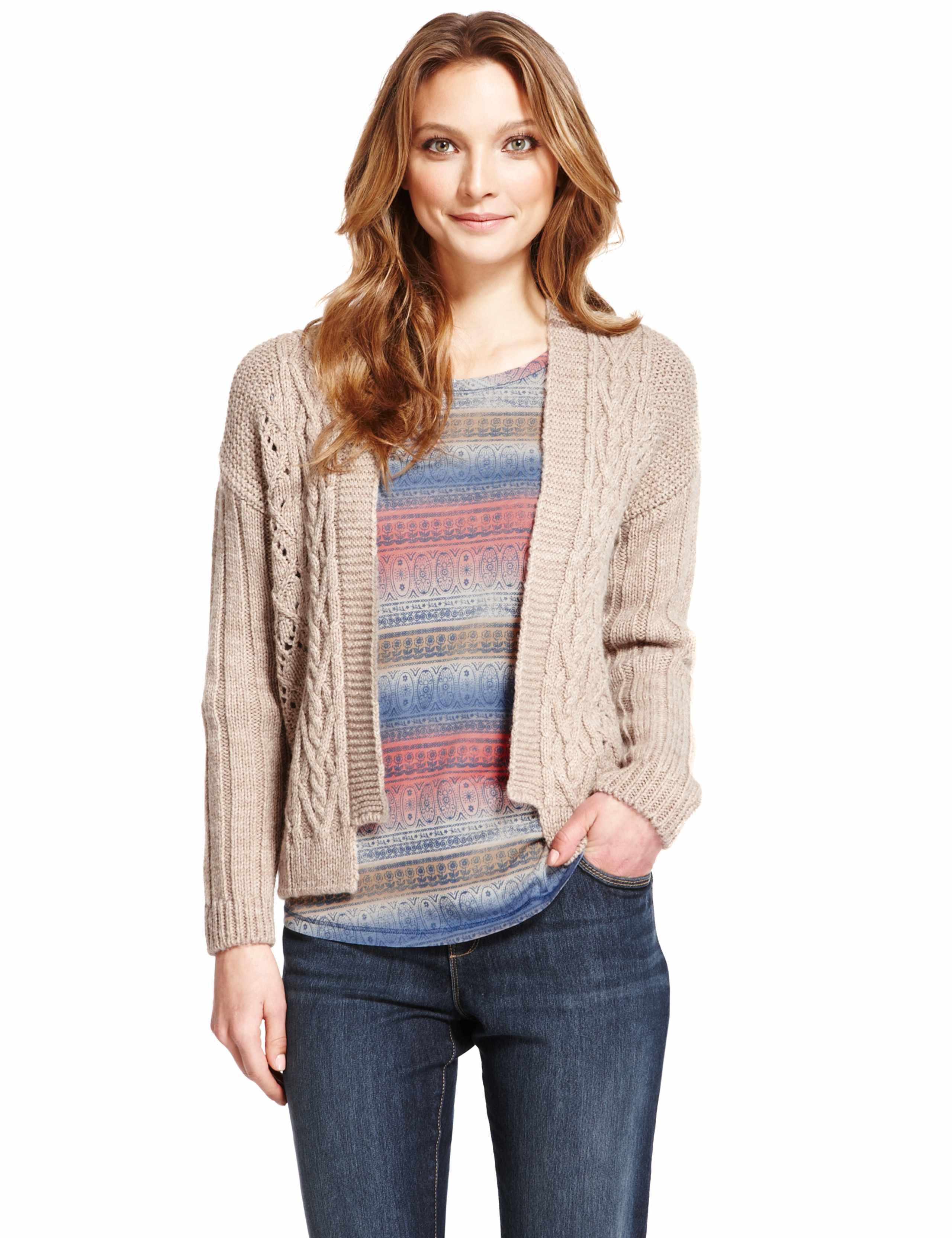 Patchwork Cable Knit Cardigan with Wool 1 of 6