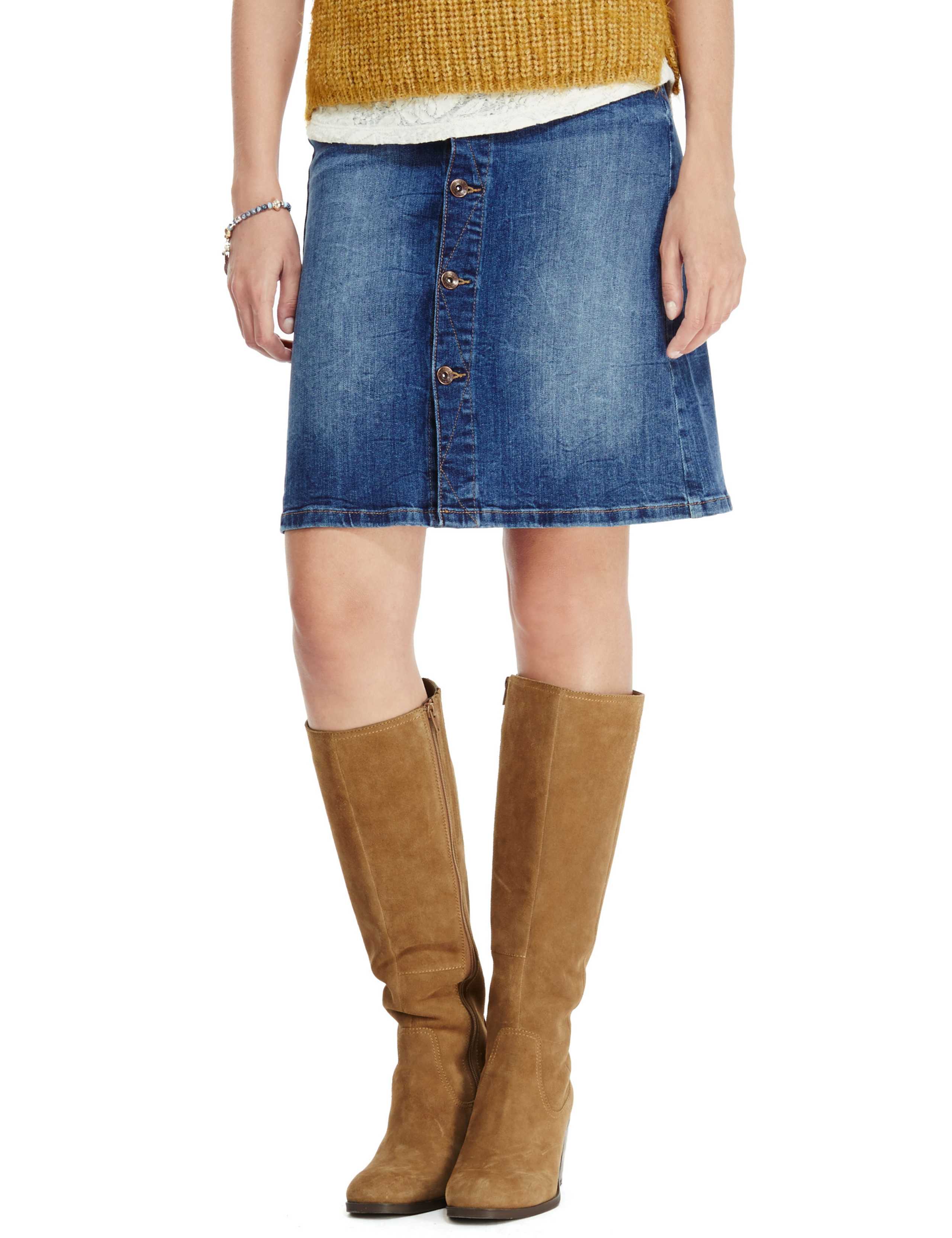 Denim Button Through A-Line Skirt 1 of 4