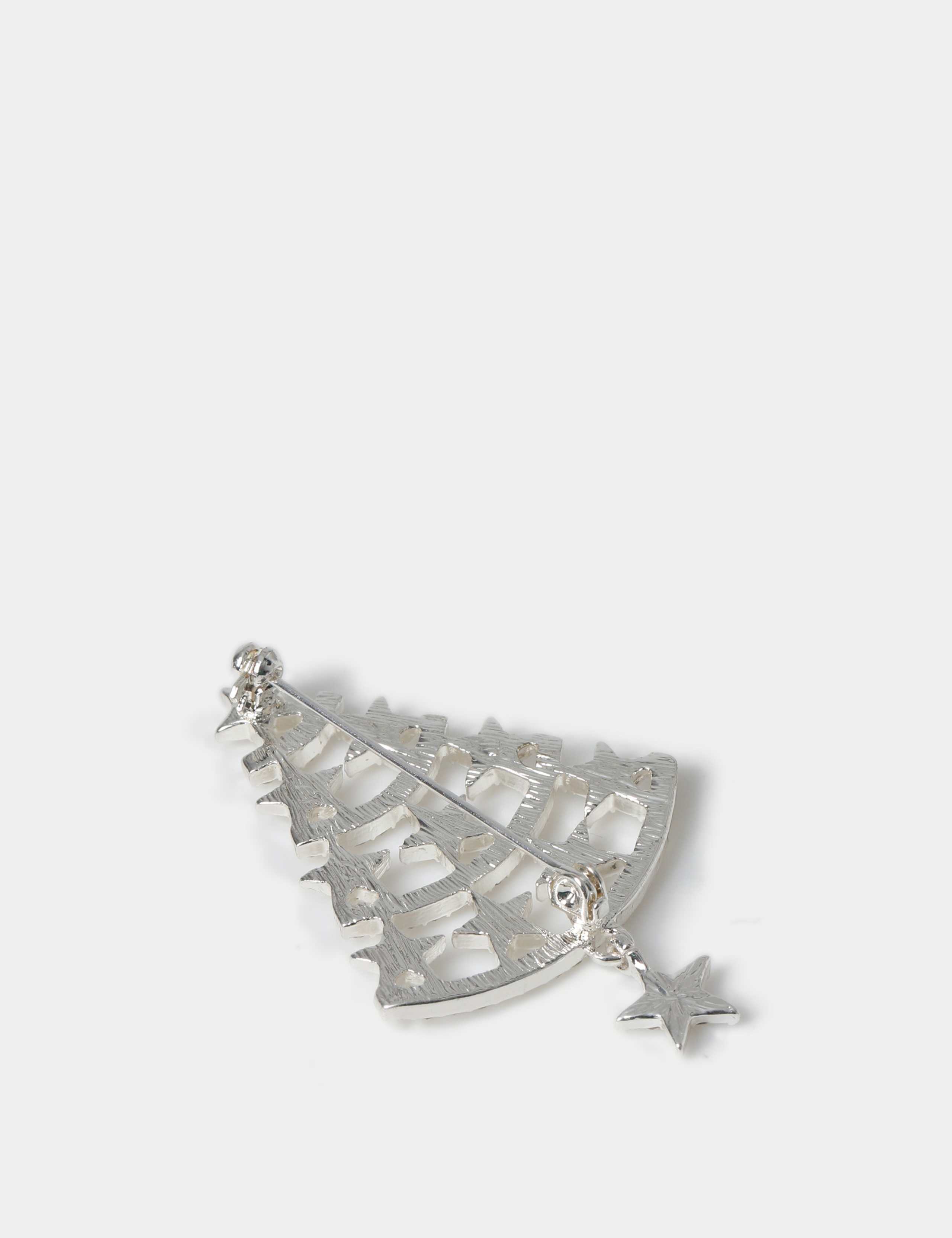 Christmas Silver Tone Silver Tree Brooch 2 of 2