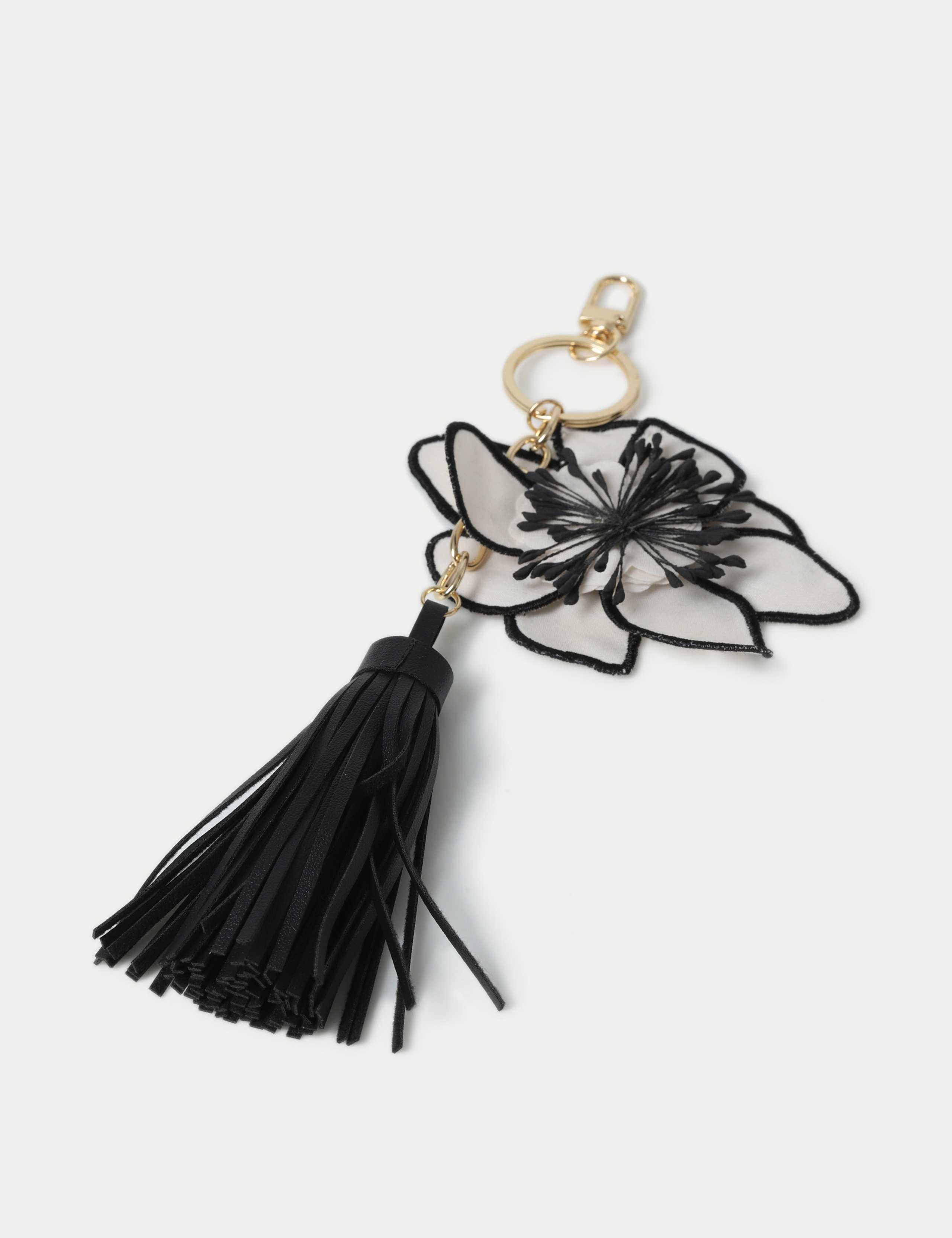 Black Flower Tassel Bag Charm Keyring 2 of 2