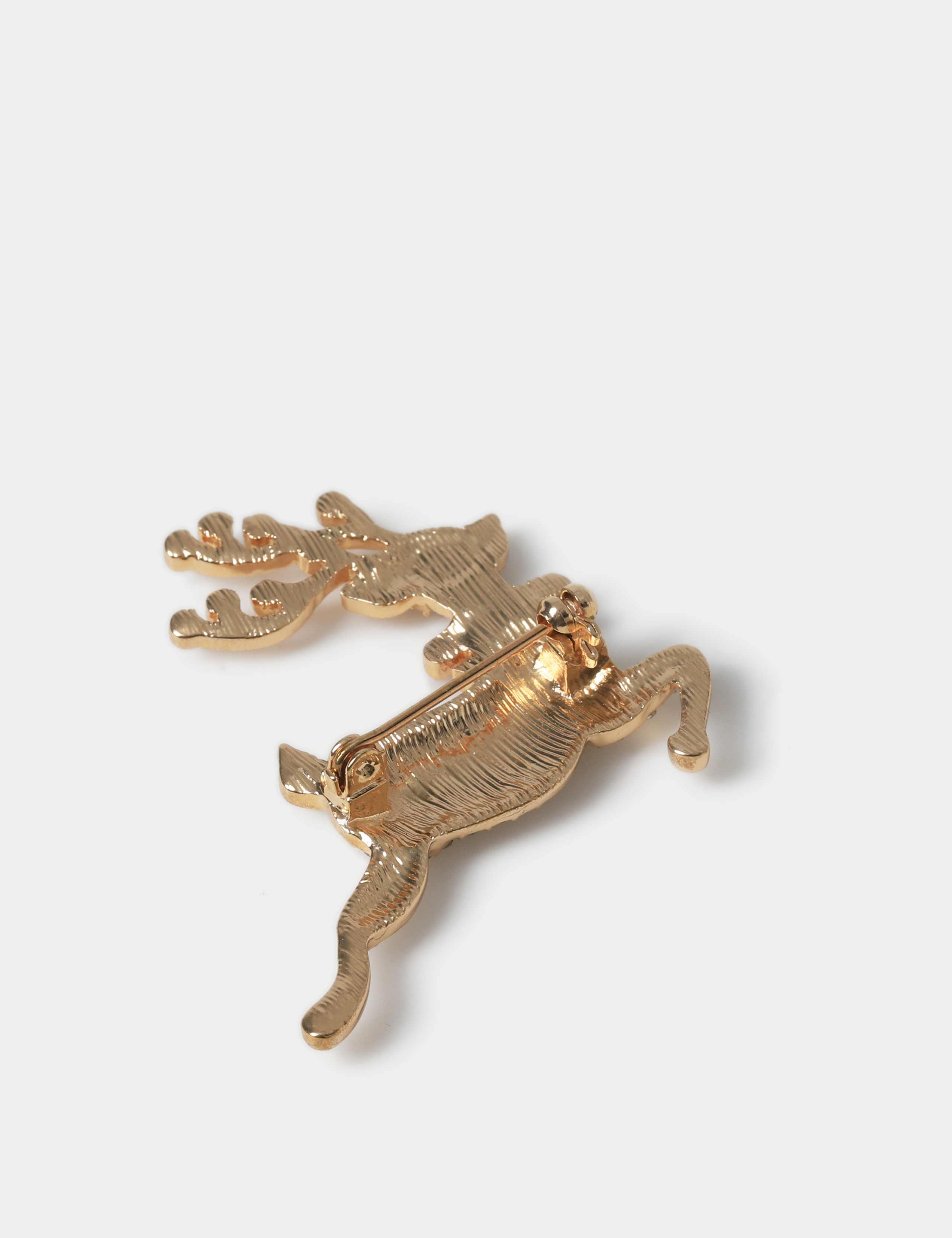 Christmas Gold Tone Reindeer Brooch 3 of 3